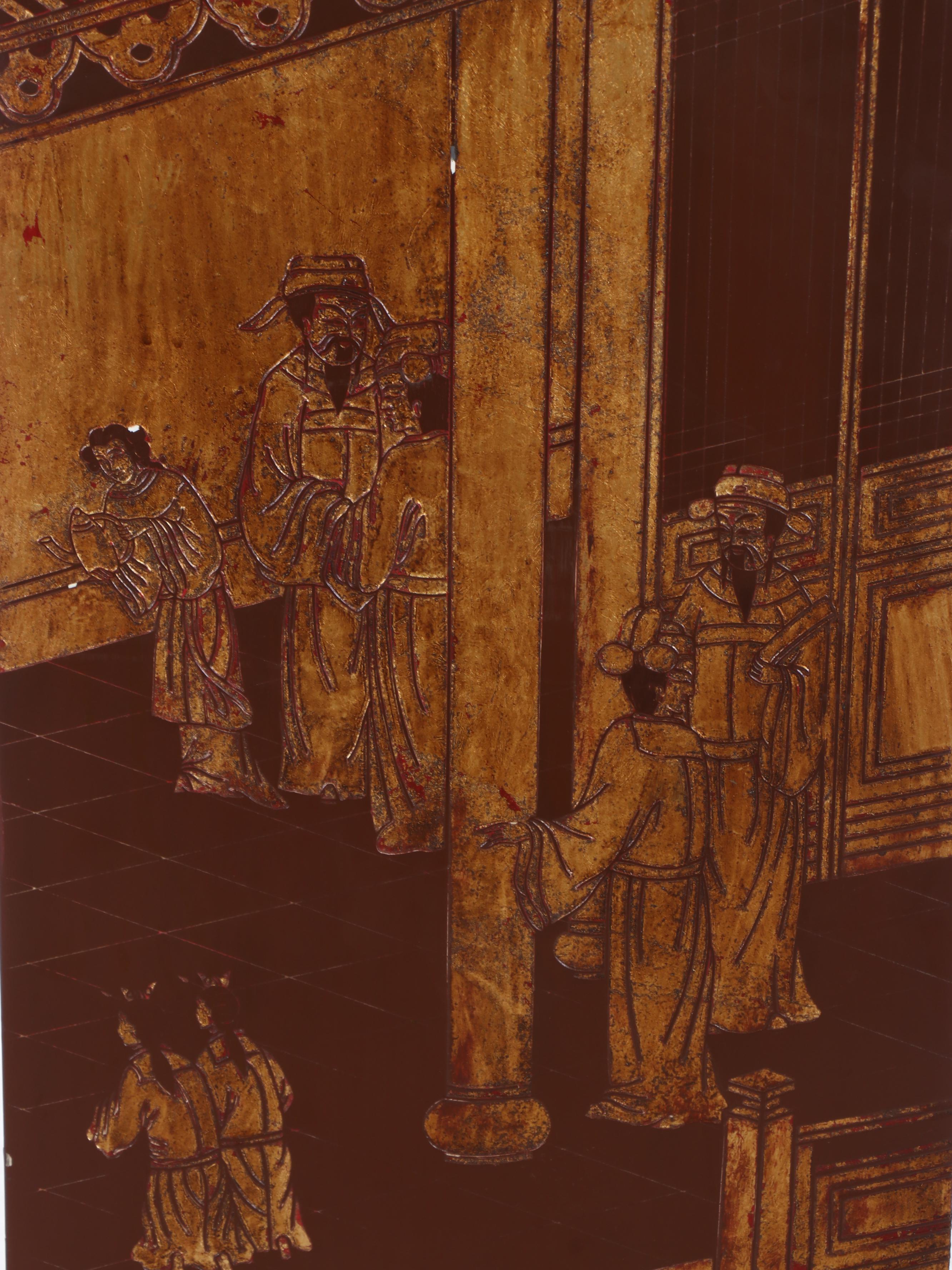 Chinese Style Caved Lacquered Wood Stand