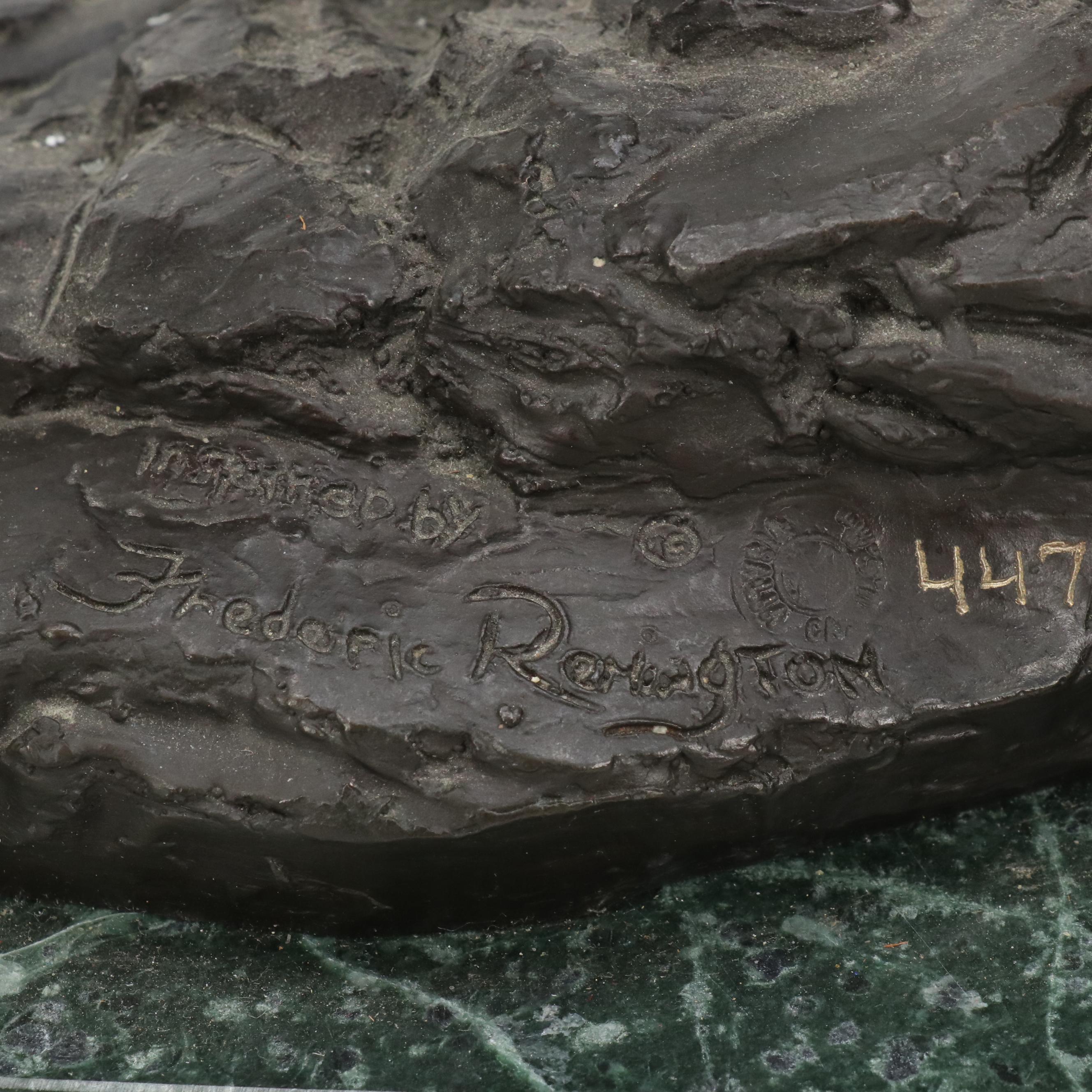 After Frederic Remington Patinated Bronze Sculpture "Hunter Trail"