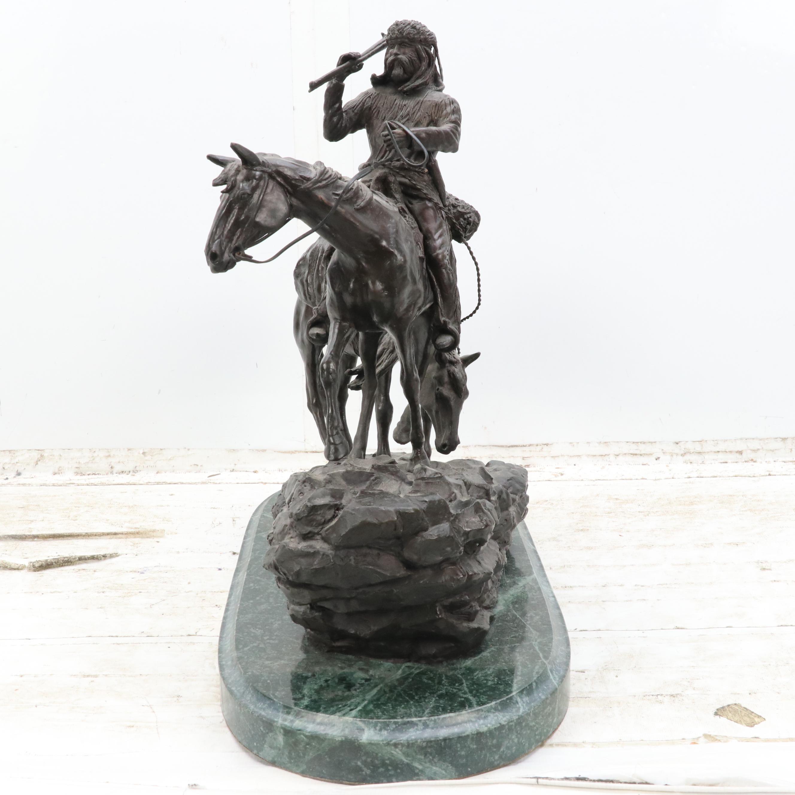 After Frederic Remington Patinated Bronze Sculpture "Hunter Trail"
