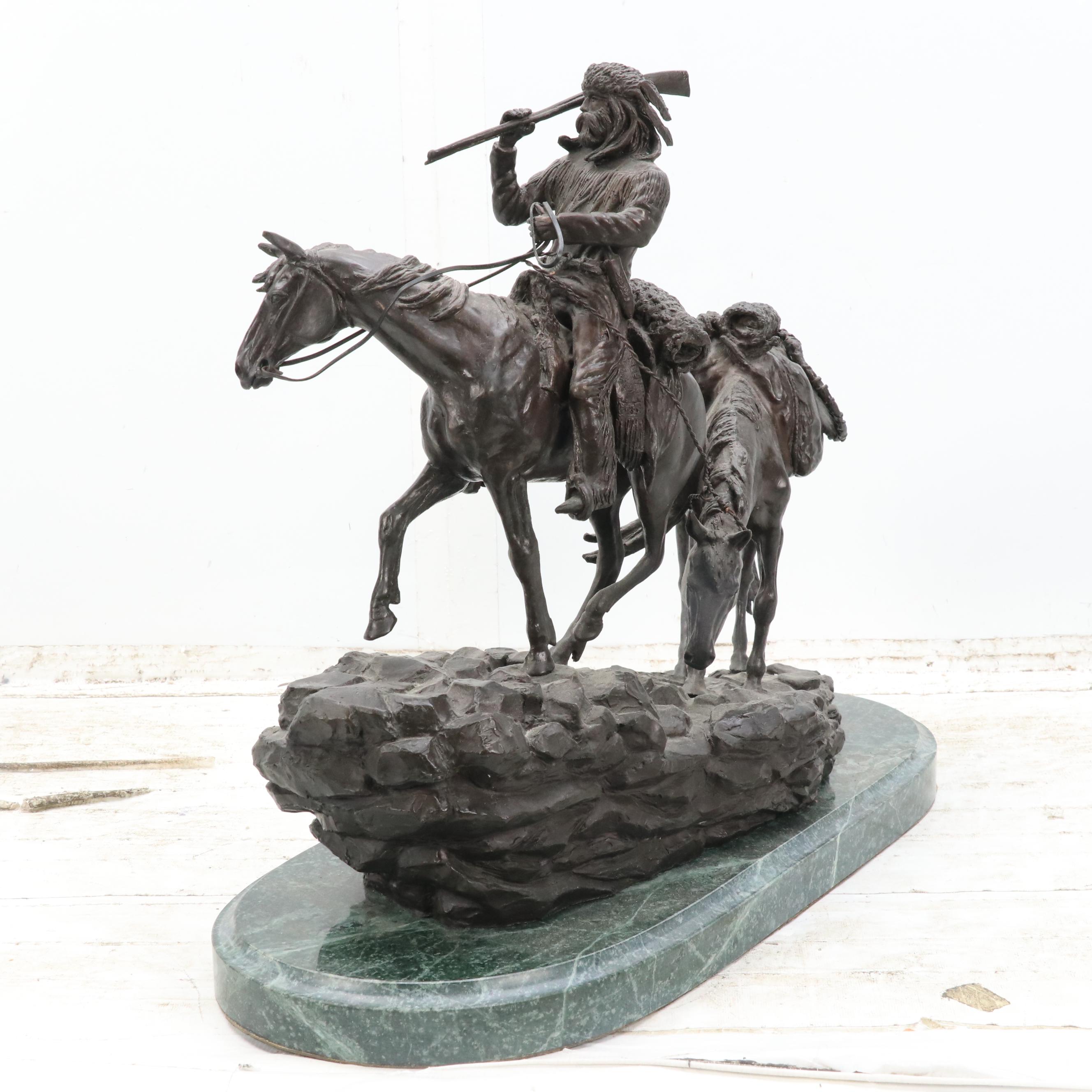 After Frederic Remington Patinated Bronze Sculpture "Hunter Trail"