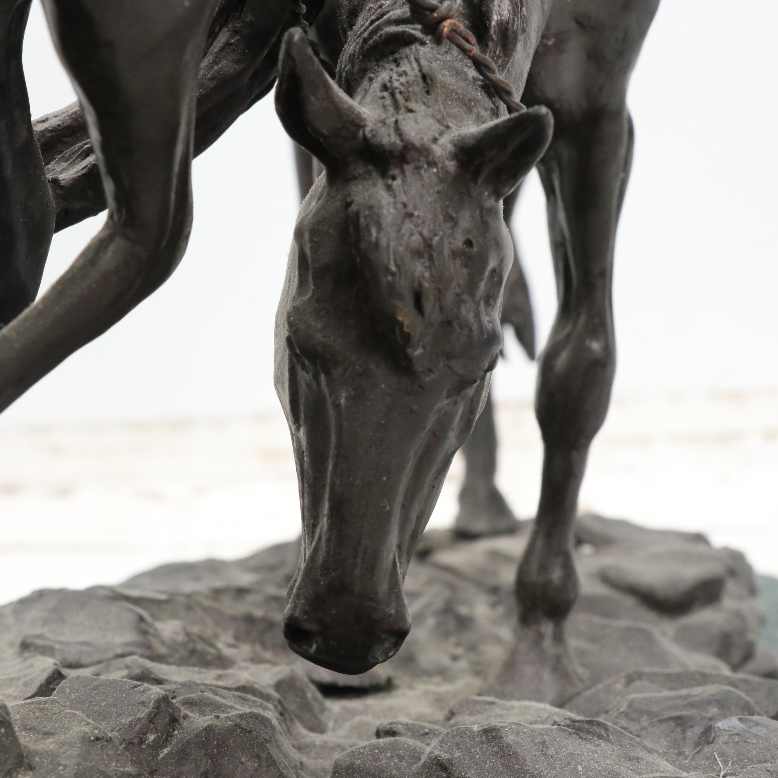 After Frederic Remington Patinated Bronze Sculpture "Hunter Trail"