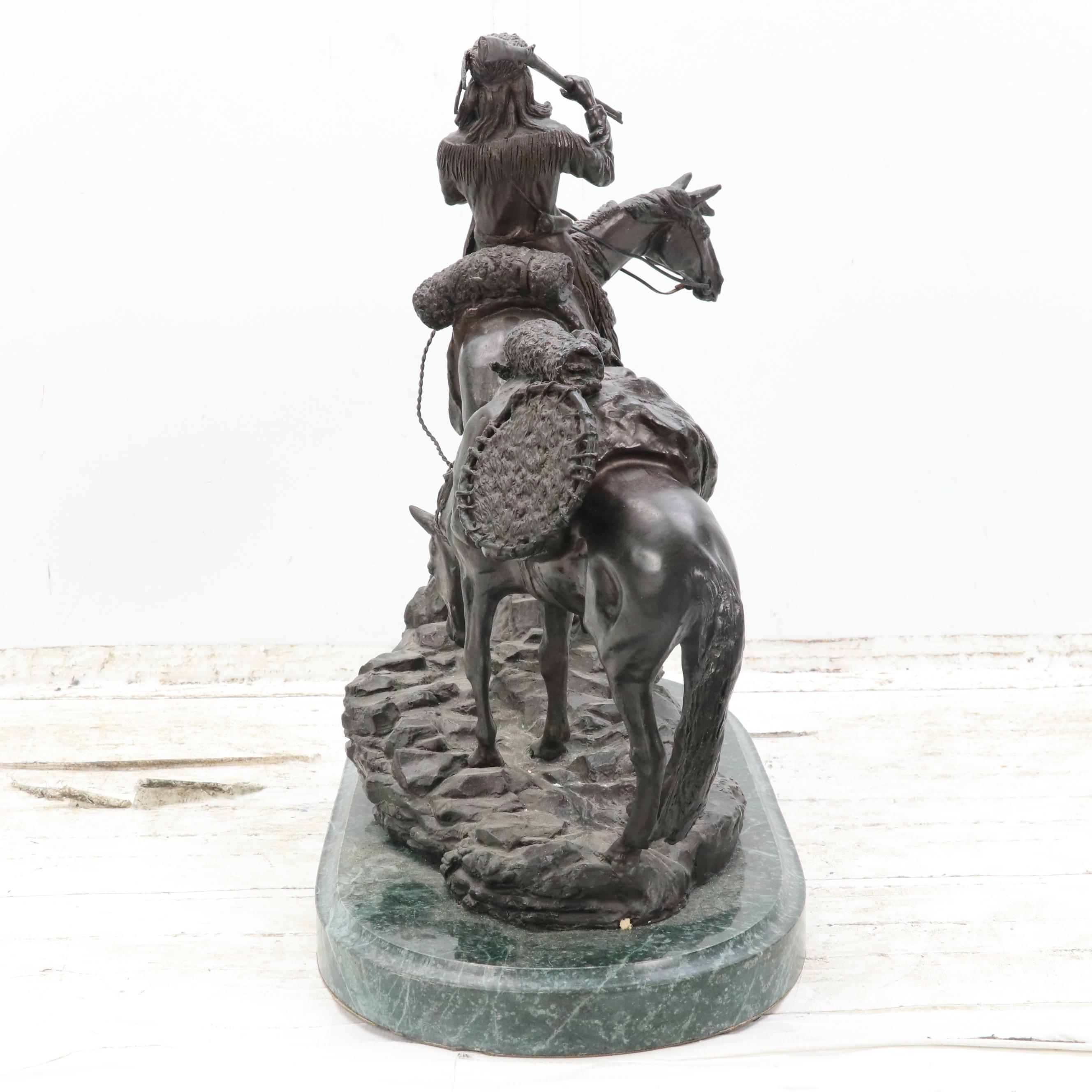 After Frederic Remington Patinated Bronze Sculpture "Hunter Trail"