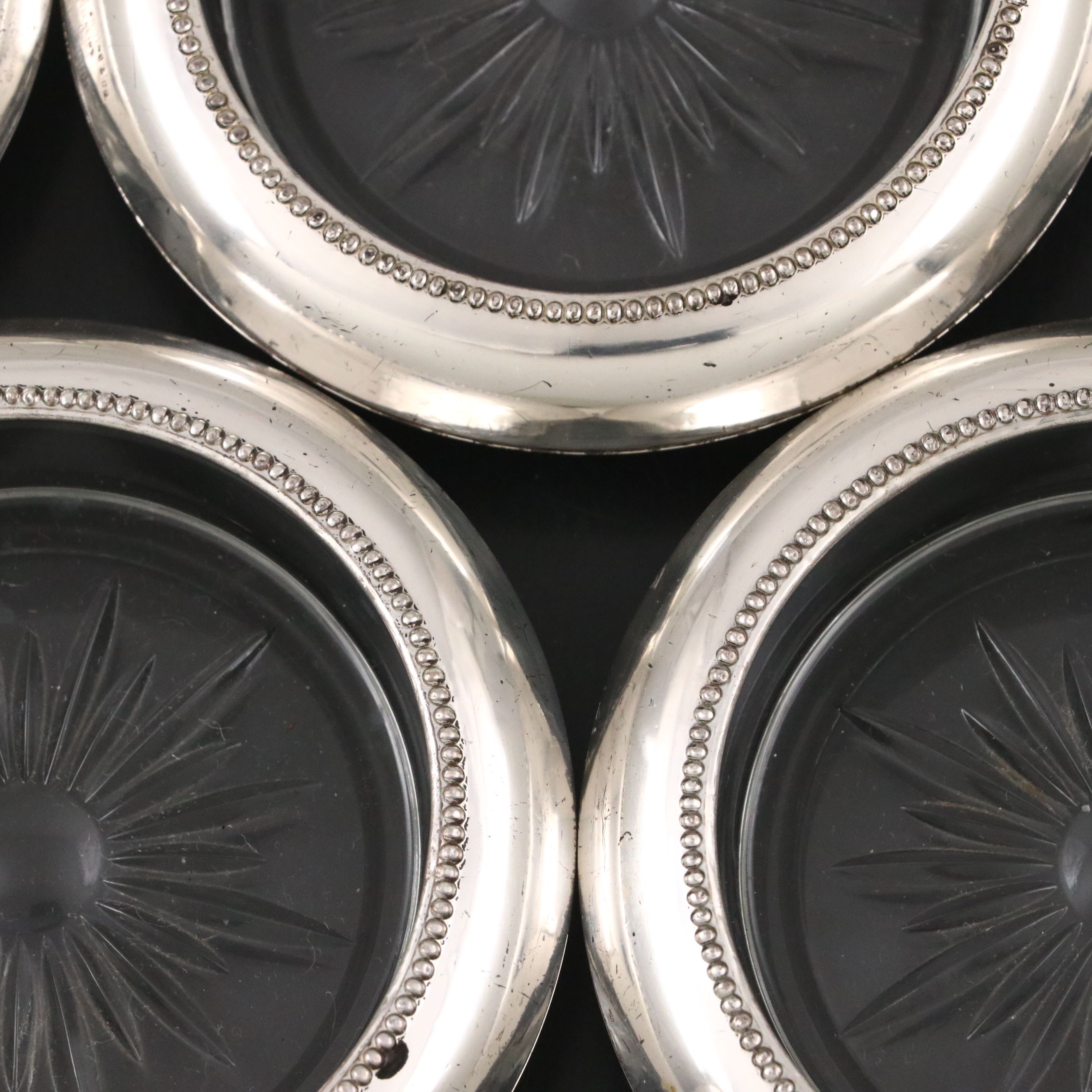 Frank M. Whiting Sterling Silver Rimmed Glass Coasters