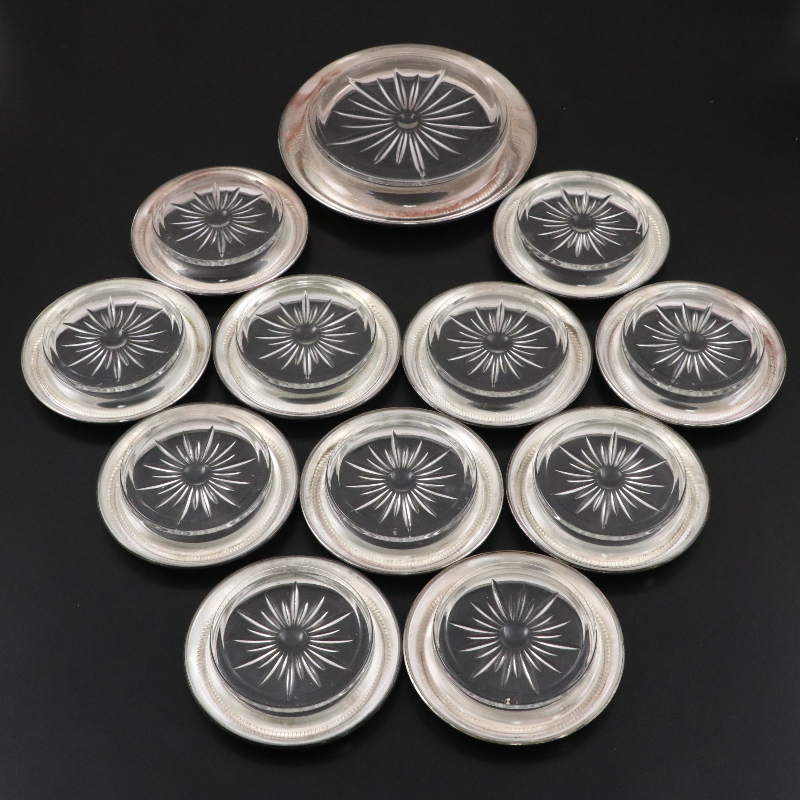 Frank M. Whiting Sterling Silver Rimmed Glass Coasters