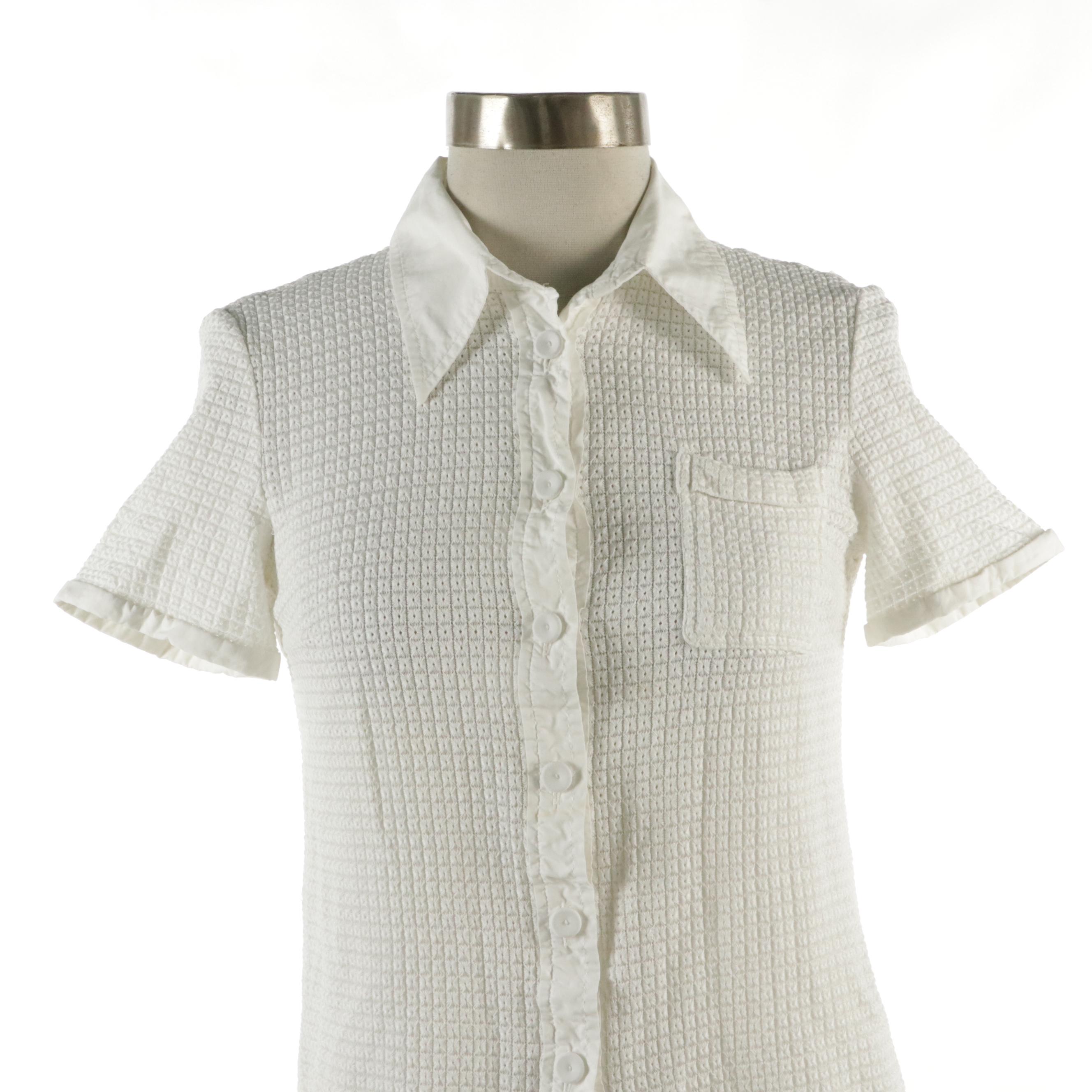 Chloé Fitted Short-Sleeve Blouse in White Textured Cotton