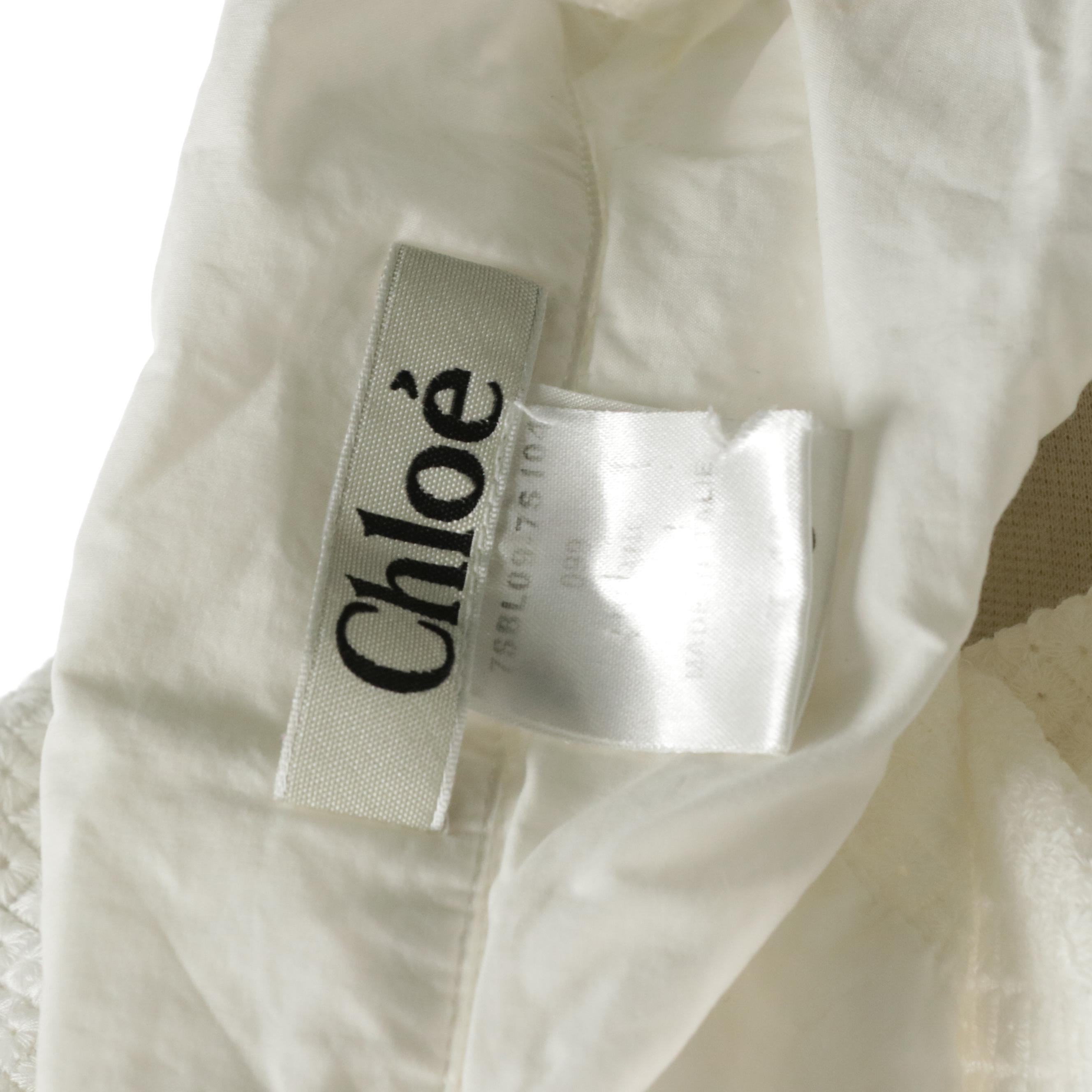 Chloé Fitted Short-Sleeve Blouse in White Textured Cotton