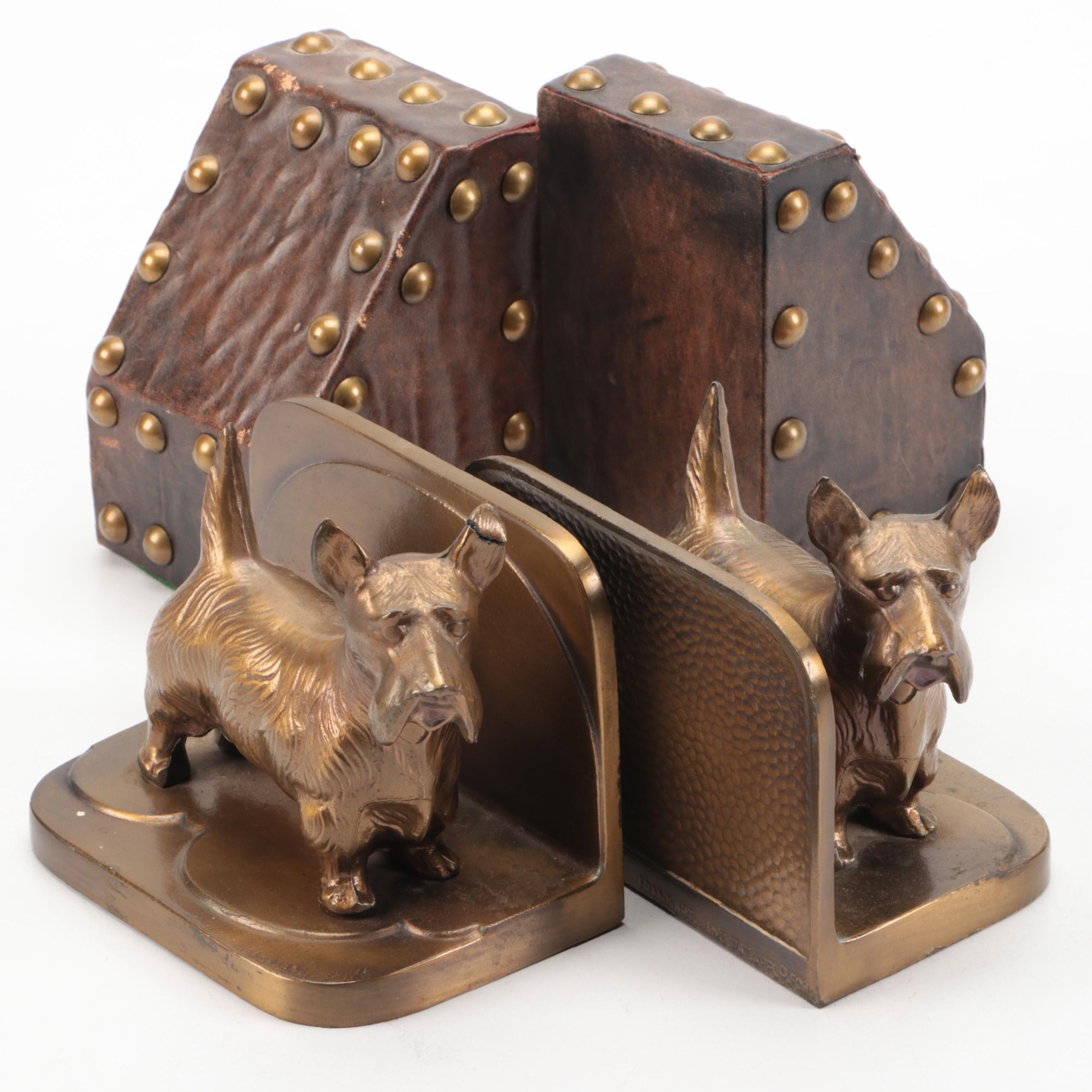 Metal Scottie Dog and Studded Leather Bookends