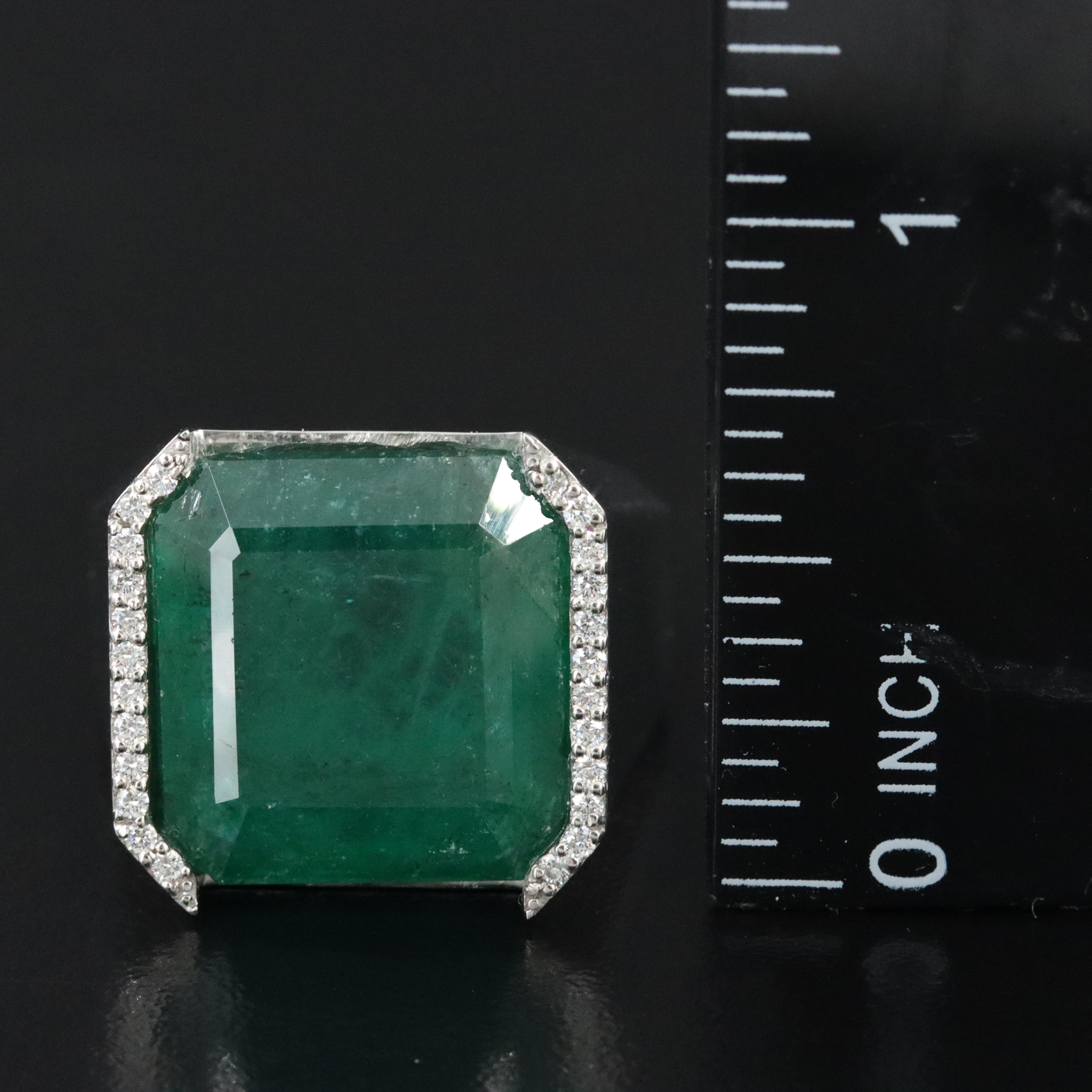Platinum 15.45 CT Emerald and 0.15 CTW Diamond Ring