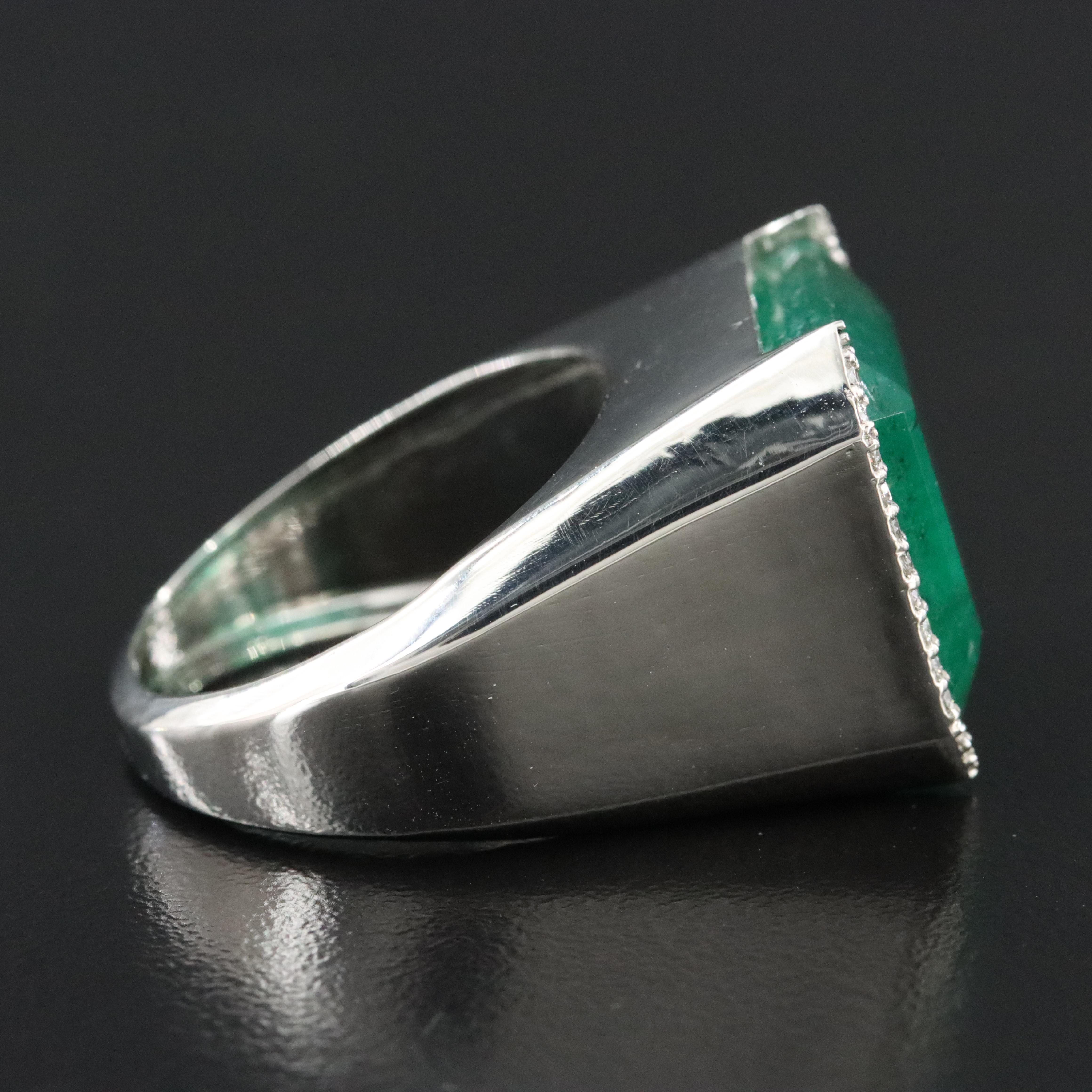 Platinum 15.45 CT Emerald and 0.15 CTW Diamond Ring