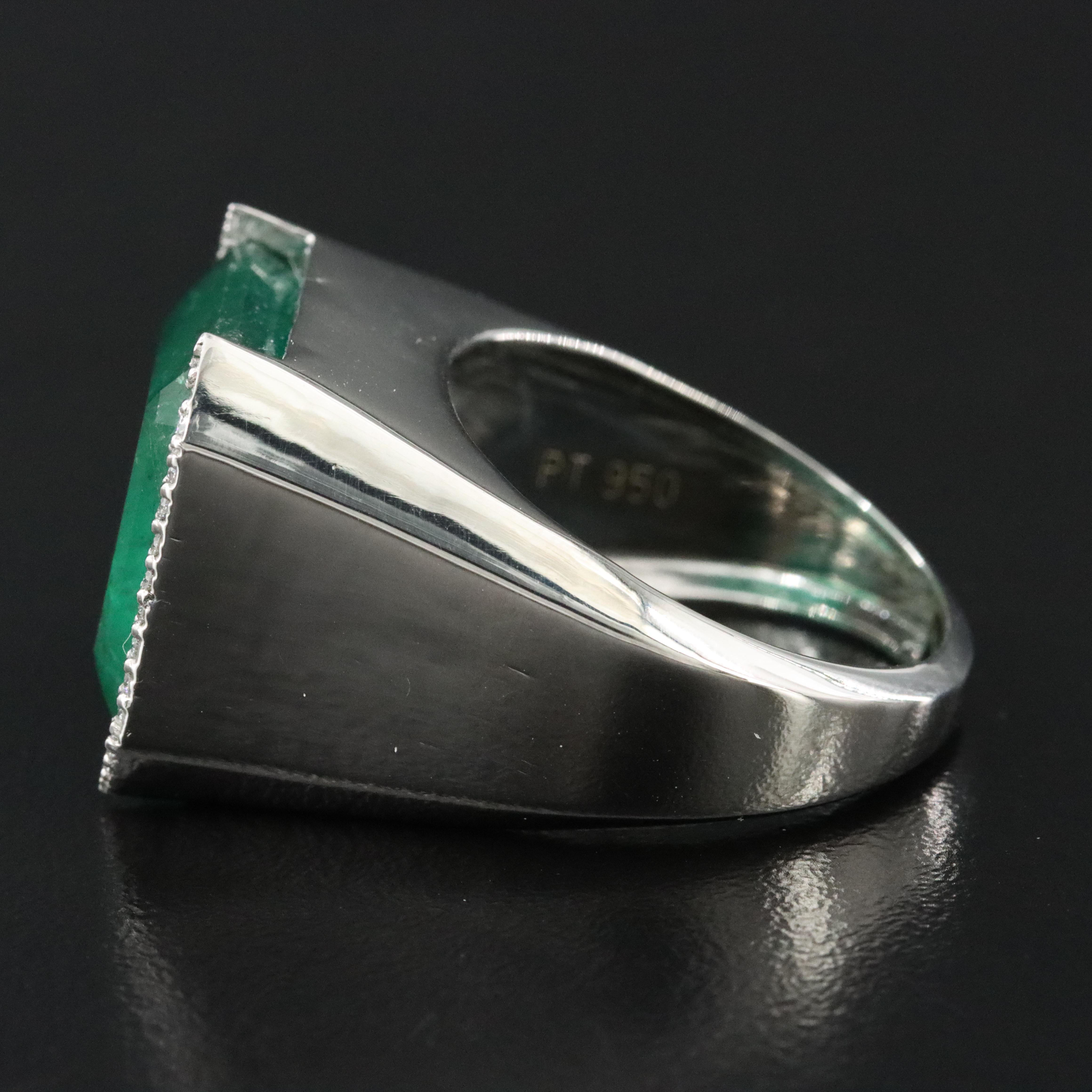 Platinum 15.45 CT Emerald and 0.15 CTW Diamond Ring