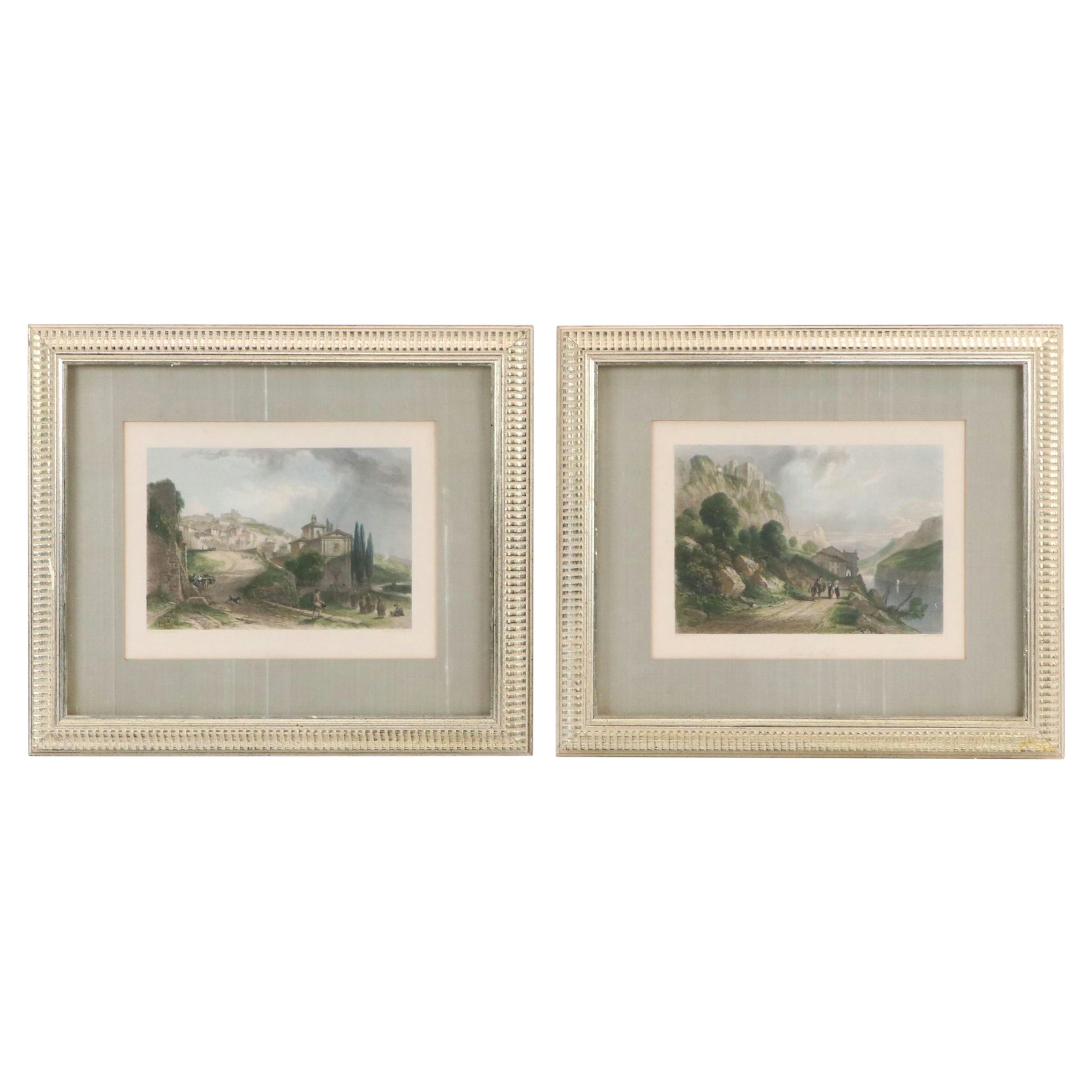 Hand-Colored Engravings After W. Brockedon "Cortona" and Other, 19th Century