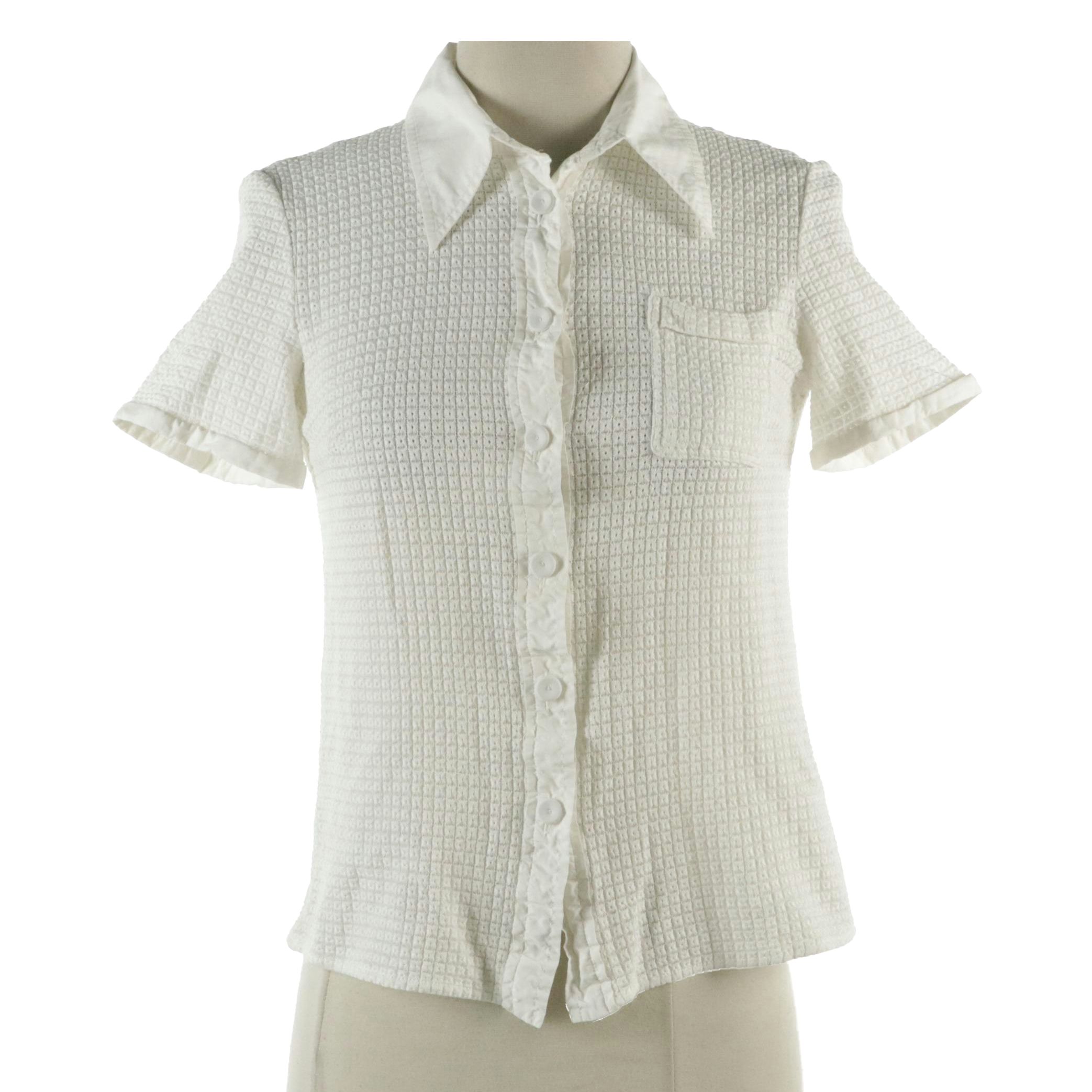 Chloé Fitted Short-Sleeve Blouse in White Textured Cotton