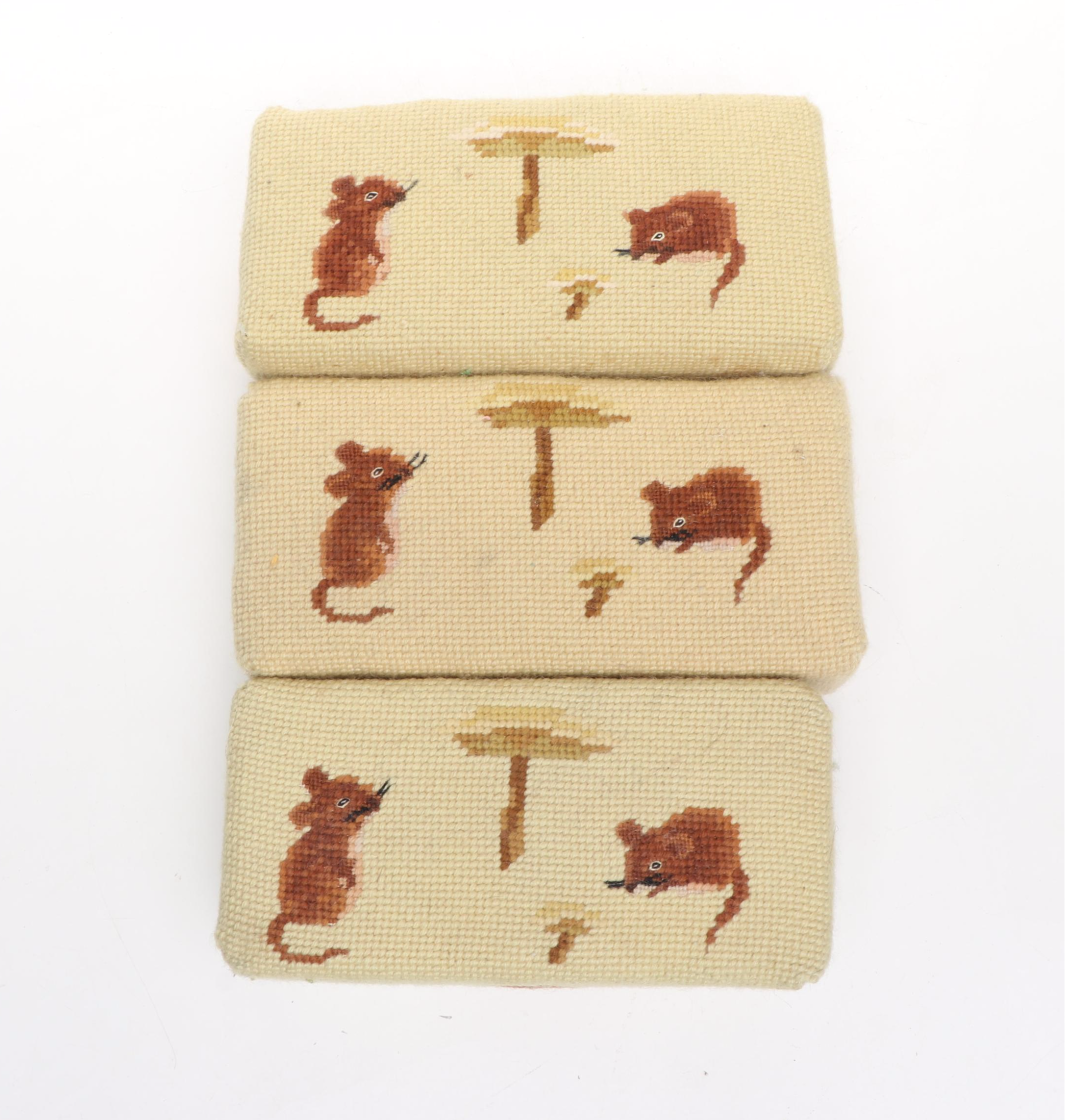 Needlepoint Mouse and Mushroom Doorstops, Mid to Late 20th Century