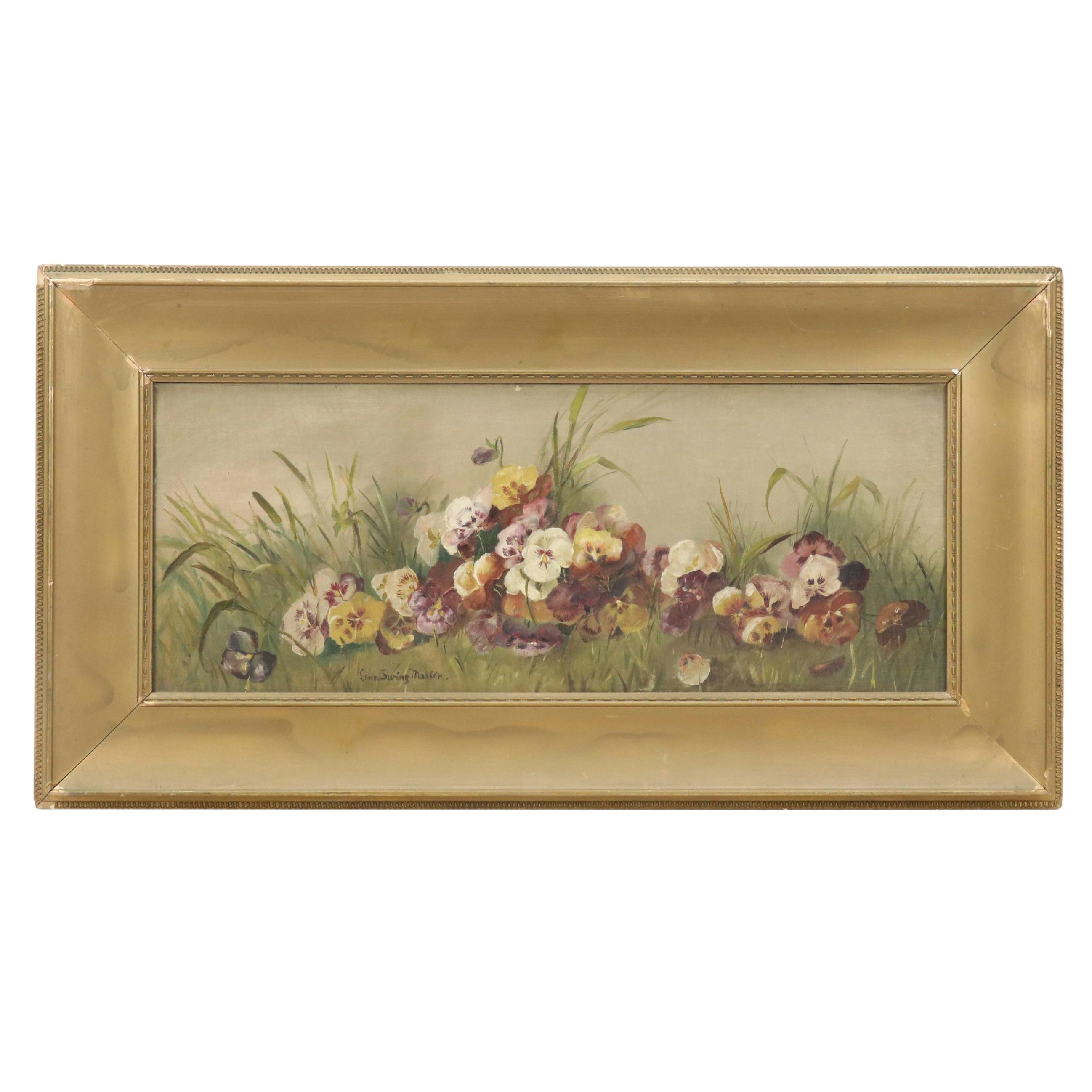 Still Life Oil Painting of Pansies, Late 19th C.