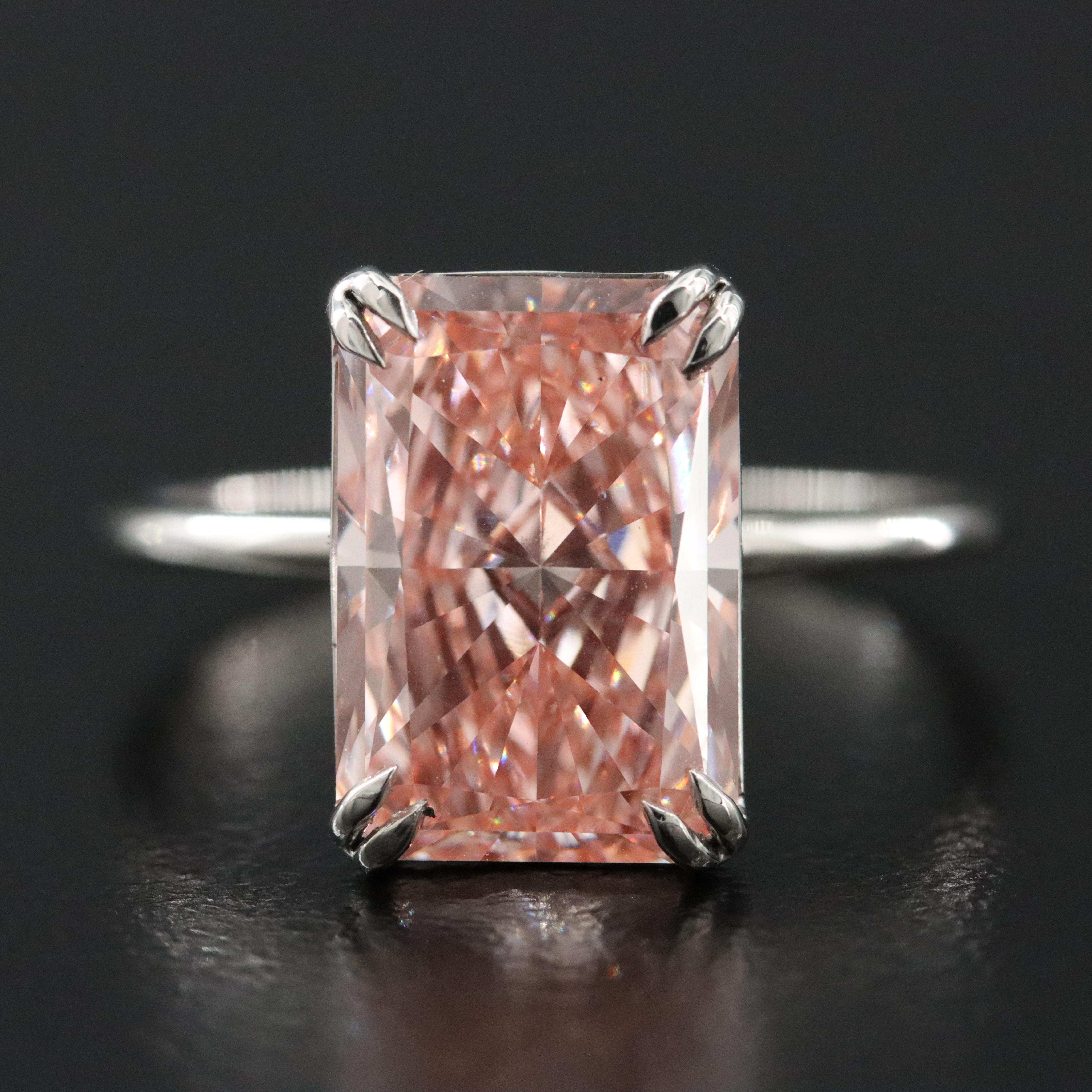 Platinum 4.09 CT Lab Grown Fancy Pink Diamond Solitaire Ring with IGI Report