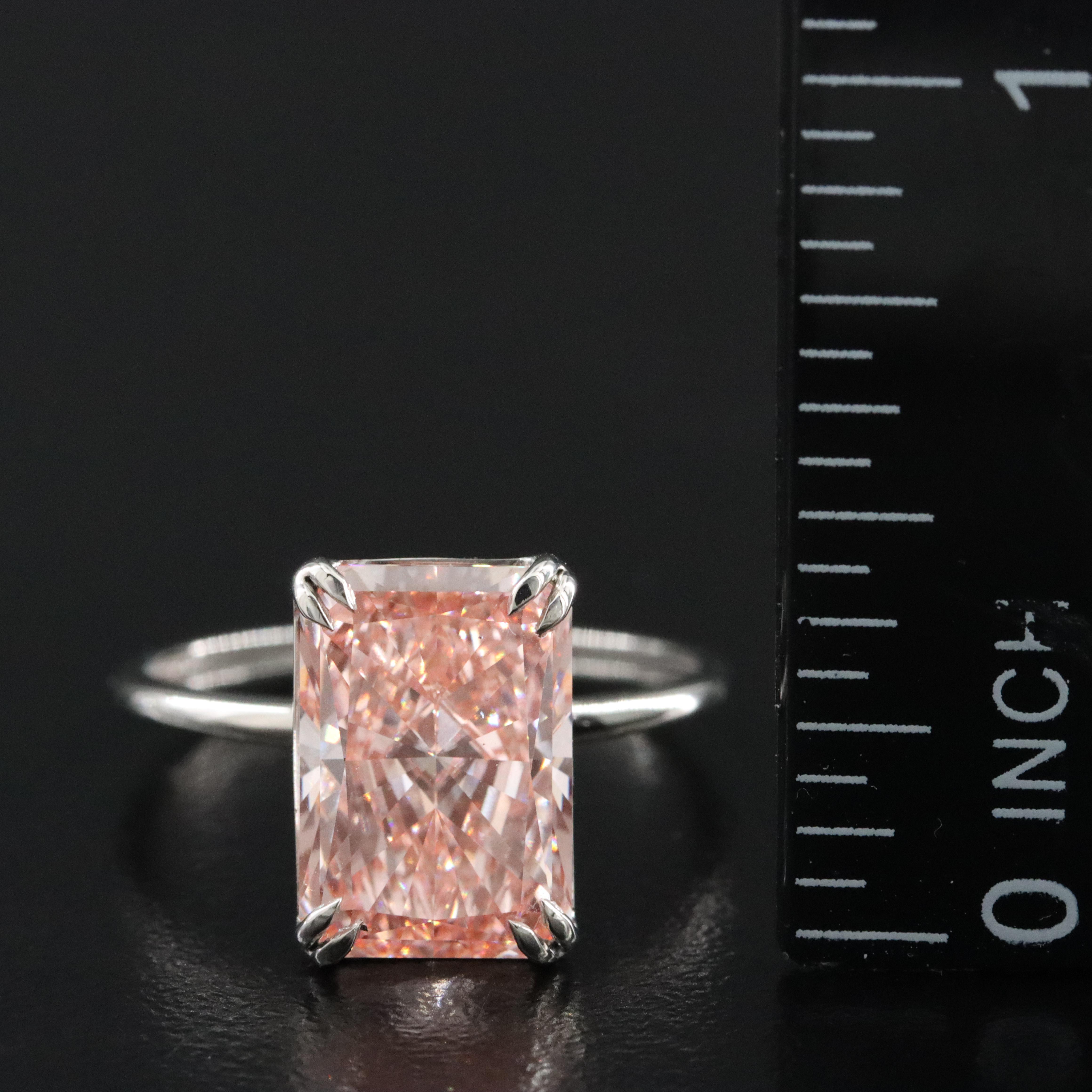 Platinum 4.09 CT Lab Grown Fancy Pink Diamond Solitaire Ring with IGI Report