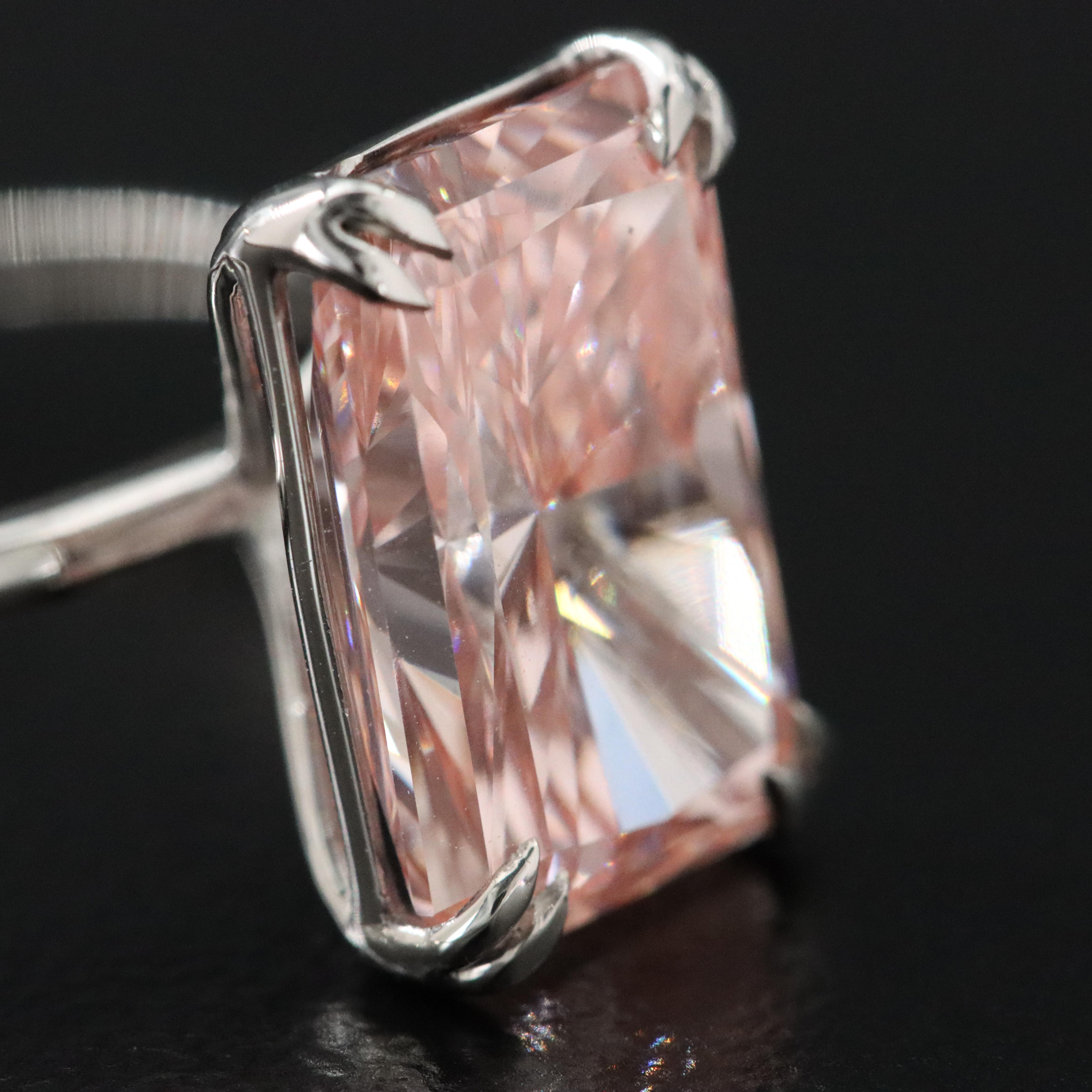 Platinum 4.09 CT Lab Grown Fancy Pink Diamond Solitaire Ring with IGI Report