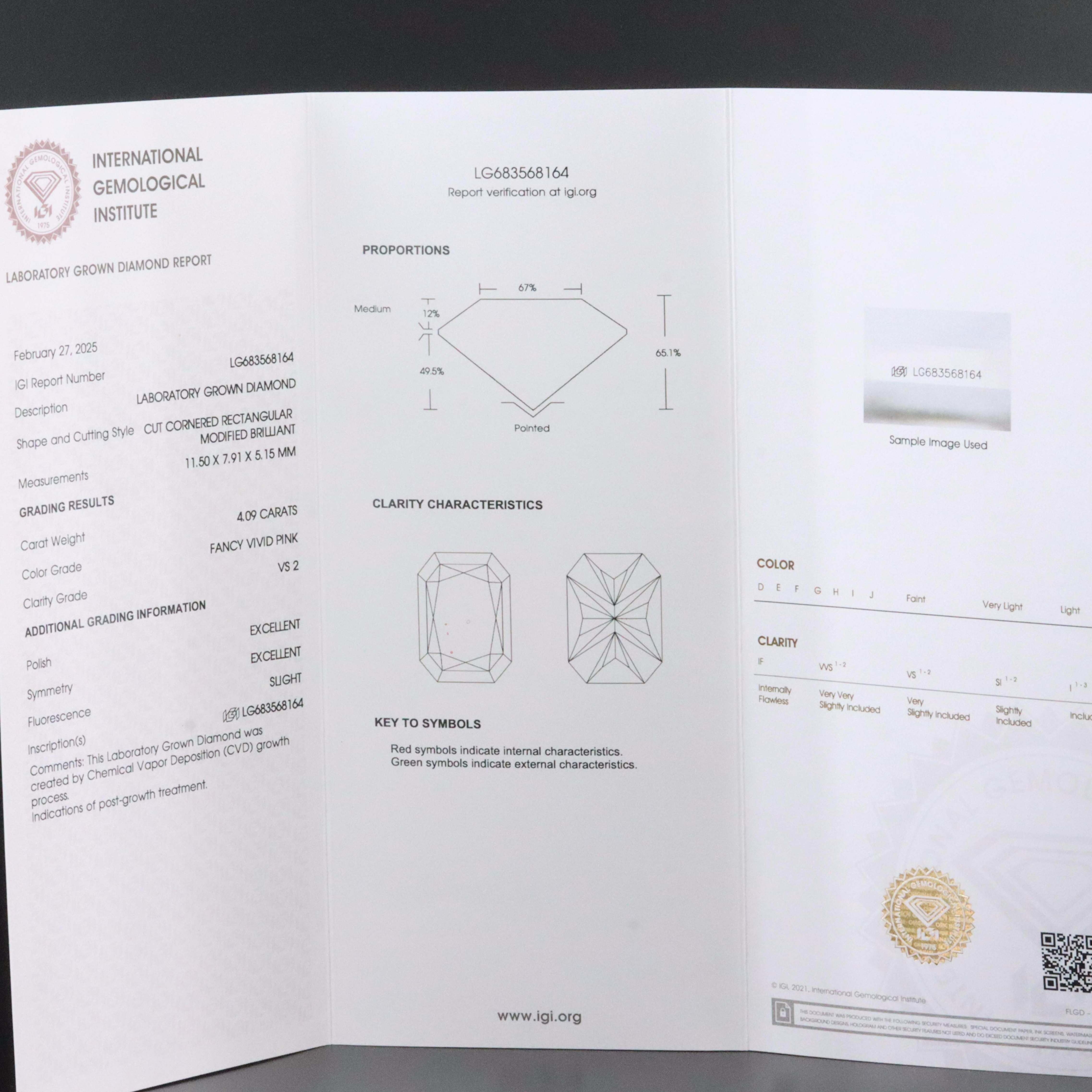 Platinum 4.09 CT Lab Grown Fancy Pink Diamond Solitaire Ring with IGI Report