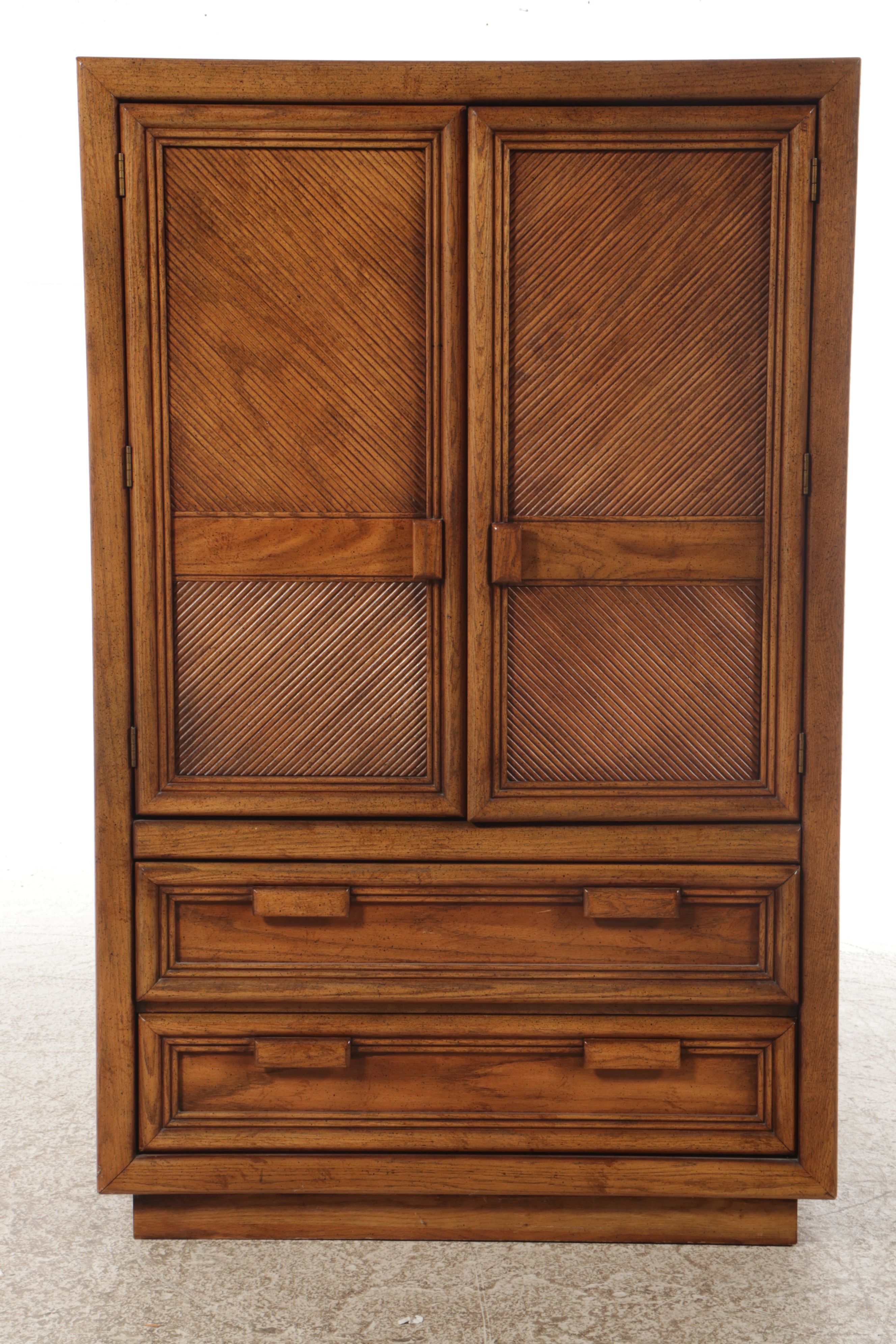 Mid Century Modern Armoire with Reeded Panel Doors, Late 20th Century