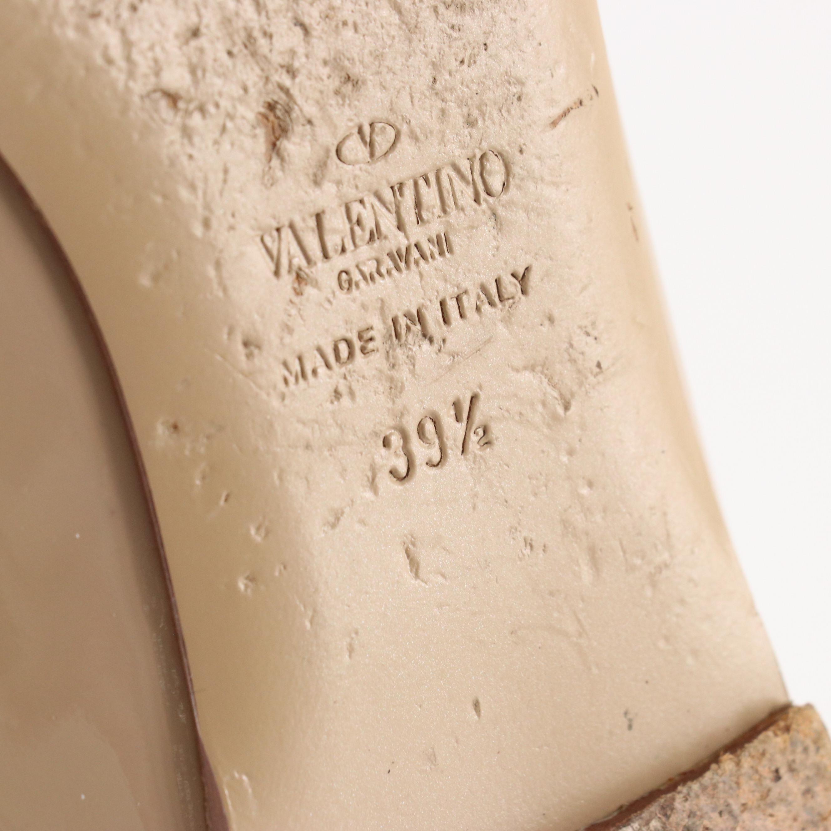 Valentino Garavani Pointed-Toe Rockstud Flats in Beige Patent Leather