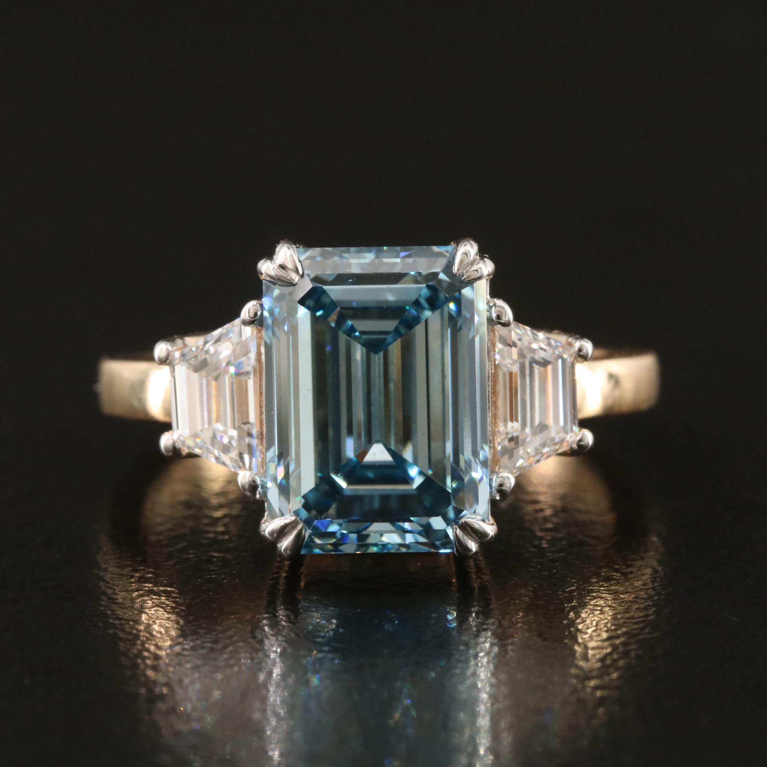 14K 4.68 CTW Lab Grown Diamond Ring with Fancy Blue Center and IGI Report