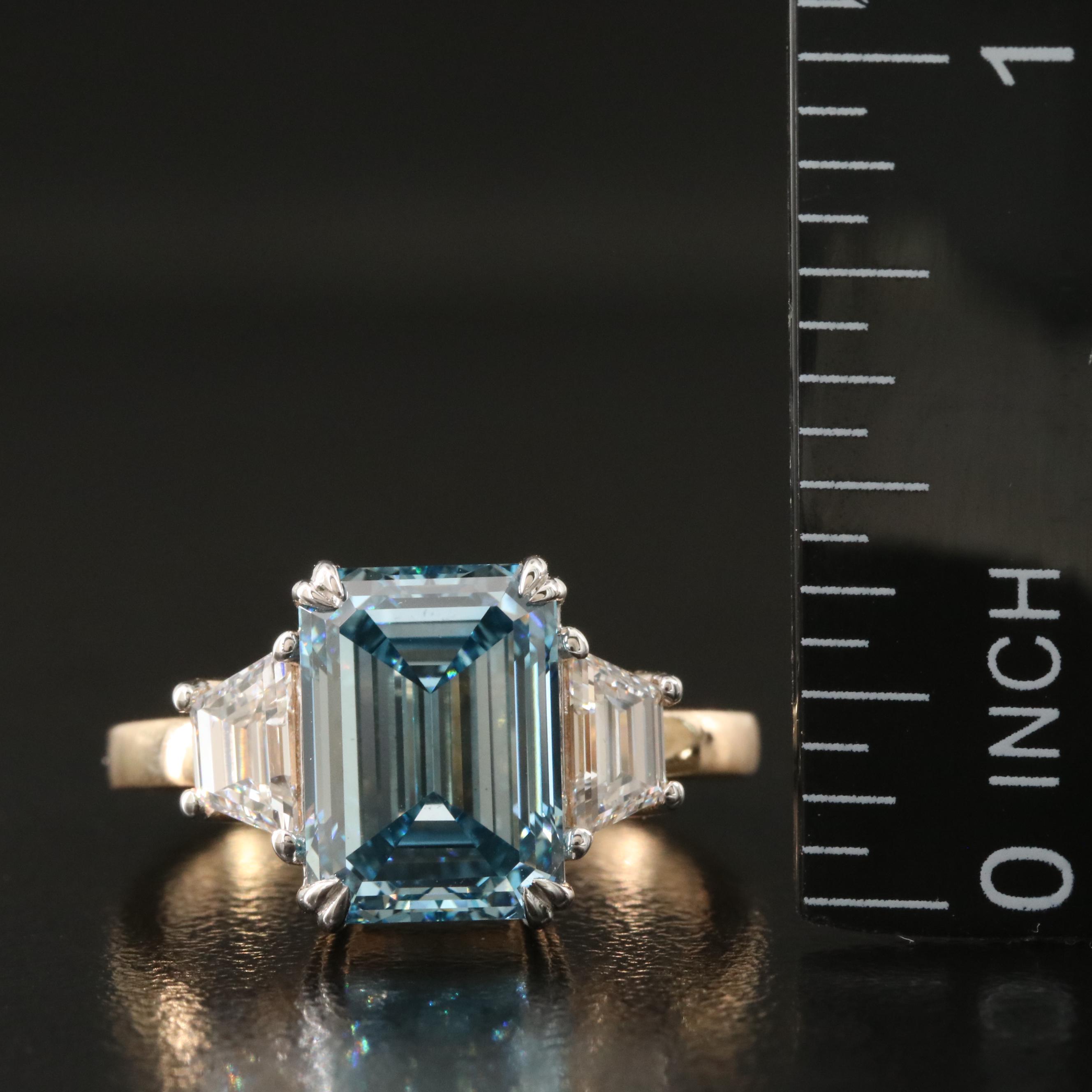 14K 4.68 CTW Lab Grown Diamond Ring with Fancy Blue Center and IGI Report