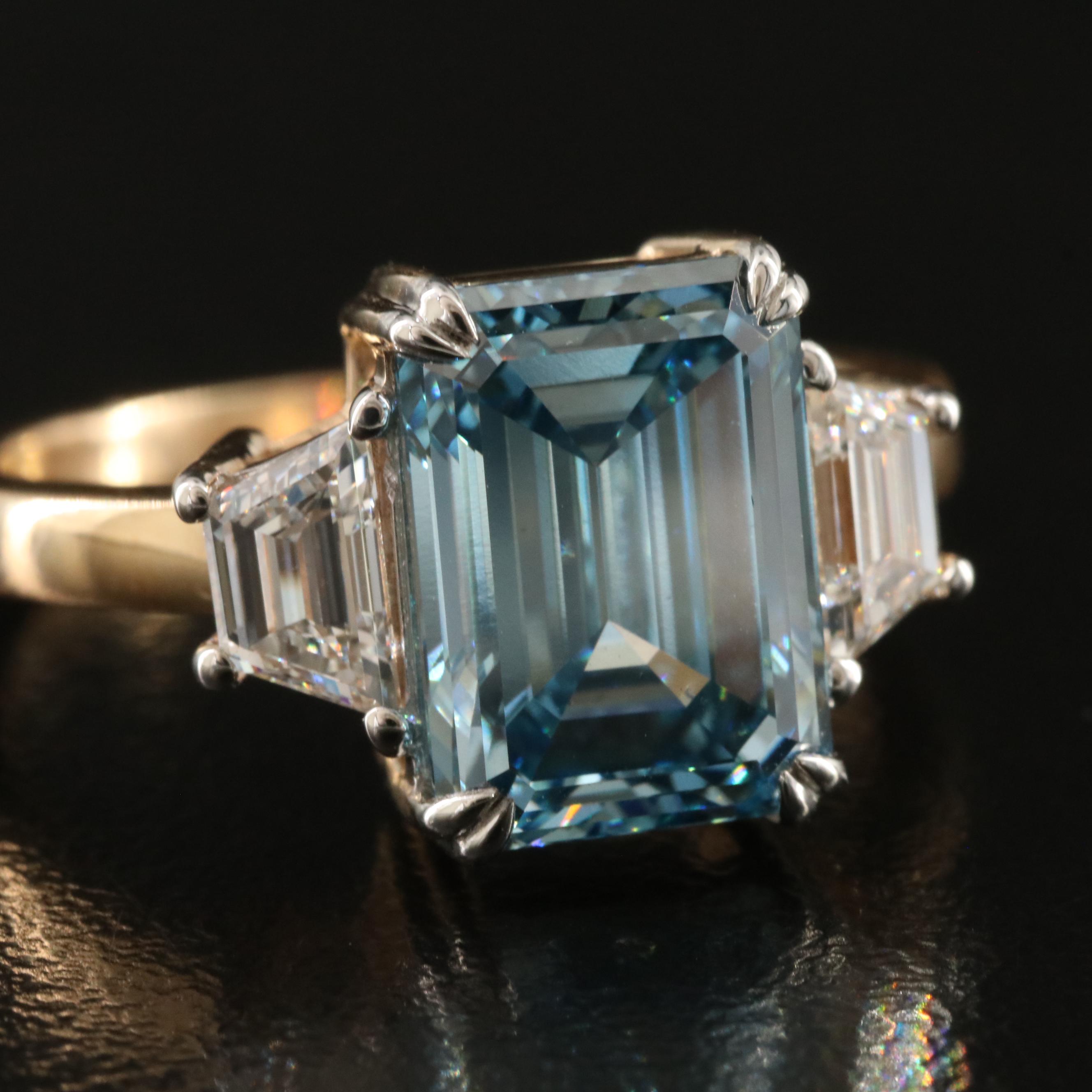 14K 4.68 CTW Lab Grown Diamond Ring with Fancy Blue Center and IGI Report