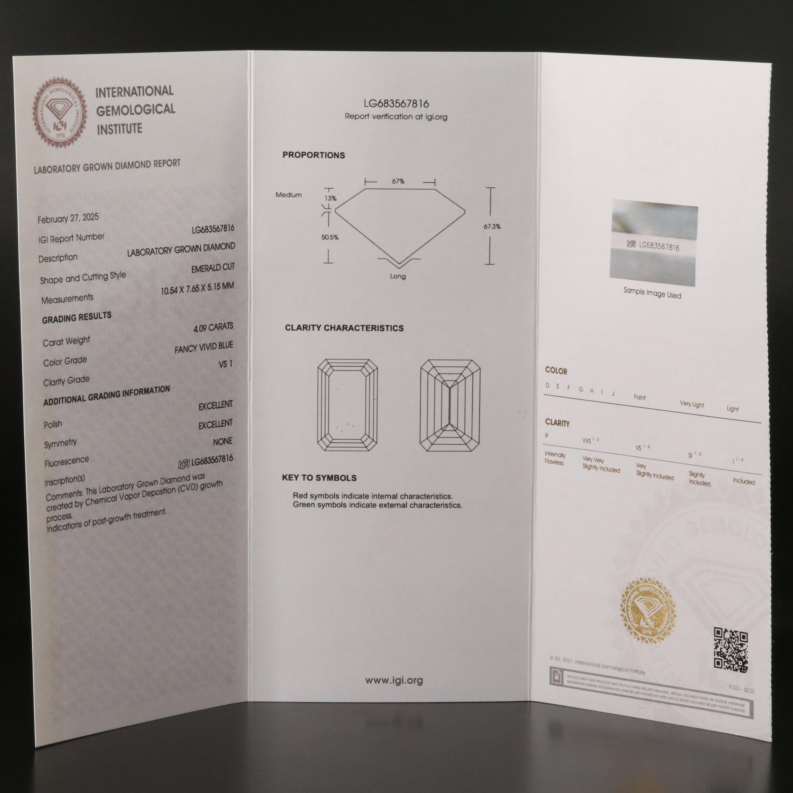 14K 4.68 CTW Lab Grown Diamond Ring with Fancy Blue Center and IGI Report