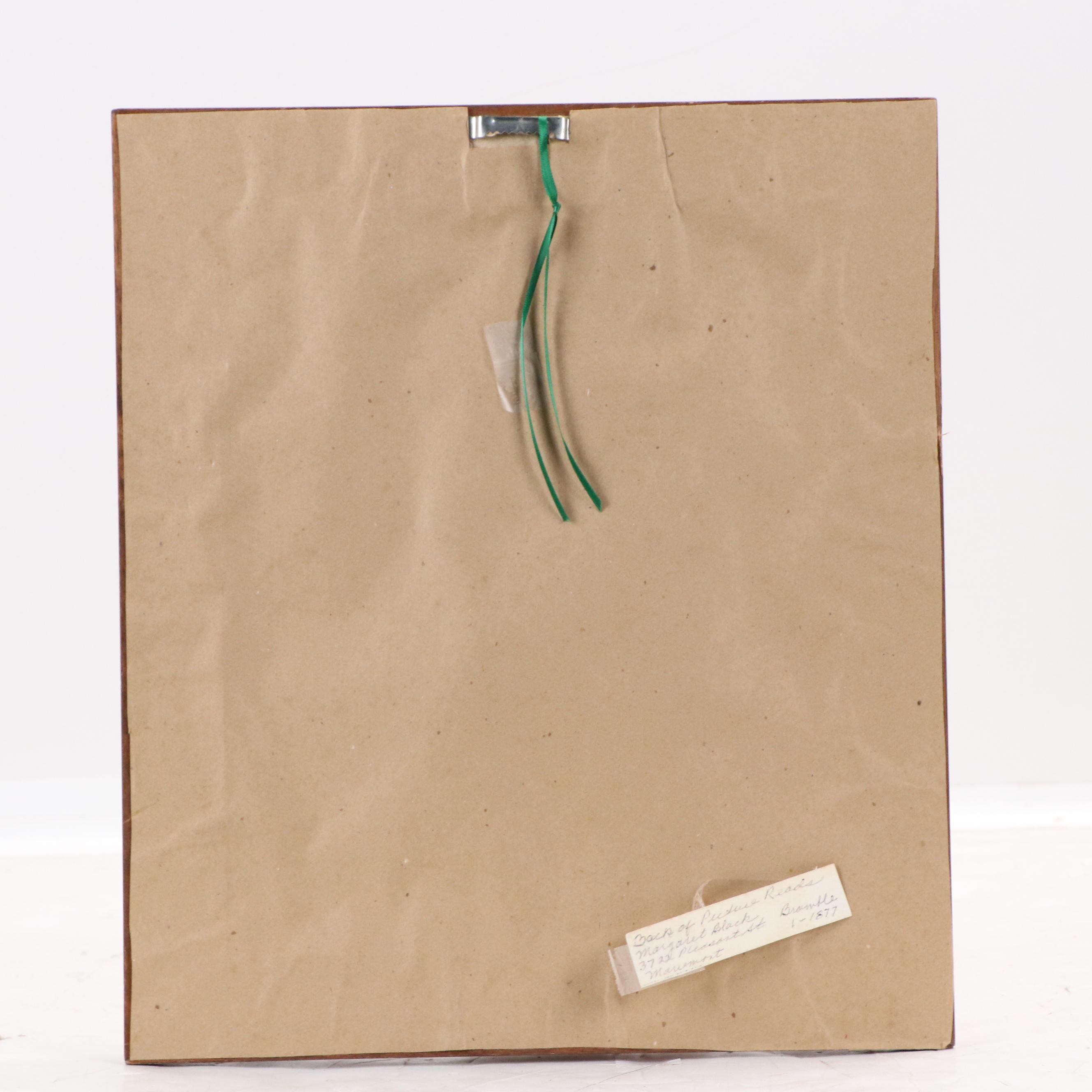 Margaret Black Watercolor Painting of Red Barn Along Stream, Late 20th Century