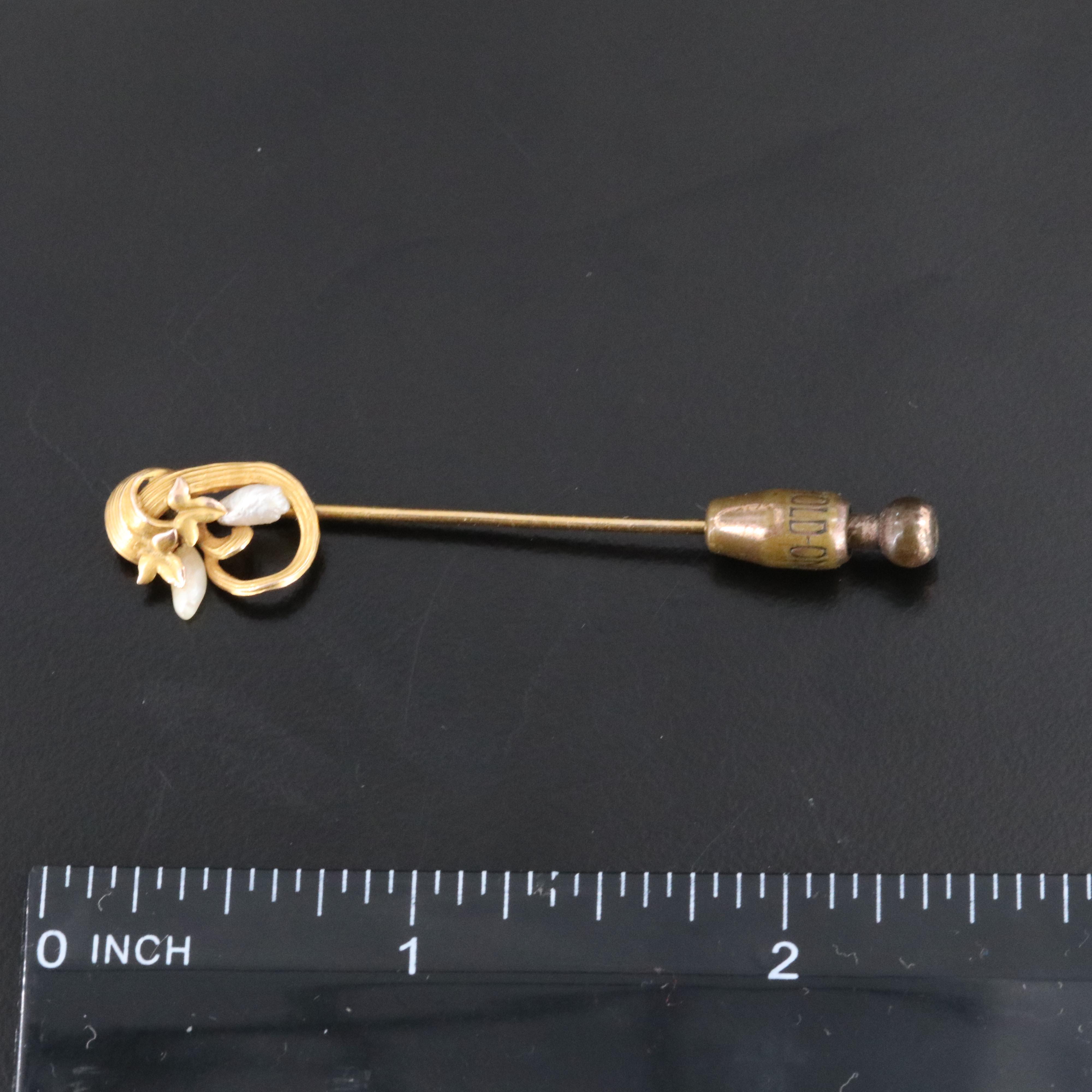 14K Pearl Stickpin and Circle Pin