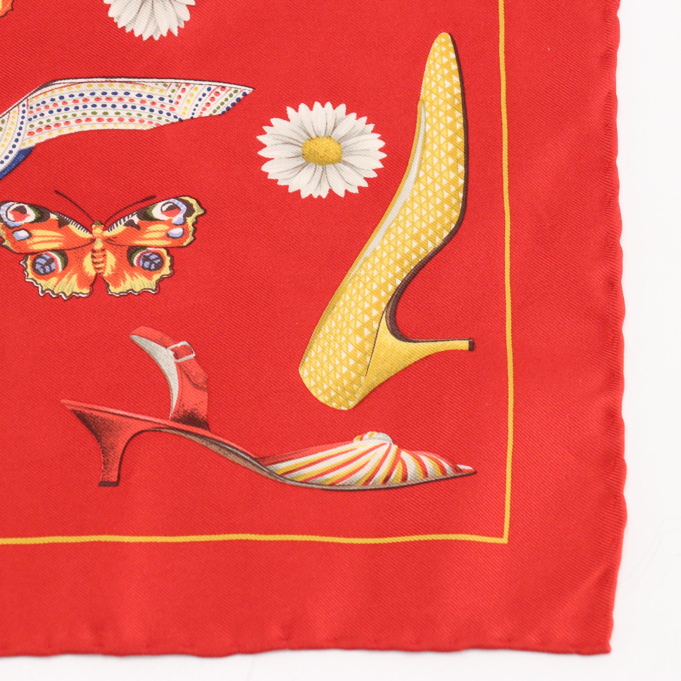 Salvatore Ferragamo Shoe and Butterfly Motif Silk Handkerchief