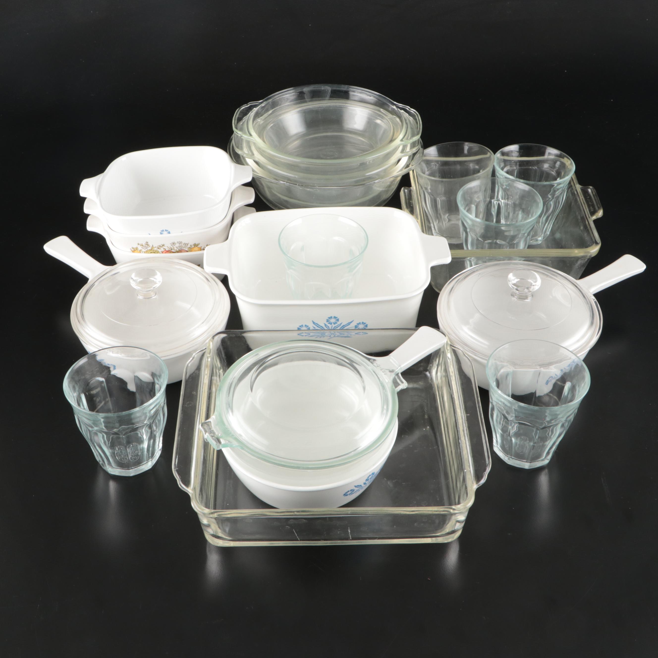 Corning Ware "Cornflower Blue" with Other Bakeware and Tumblers