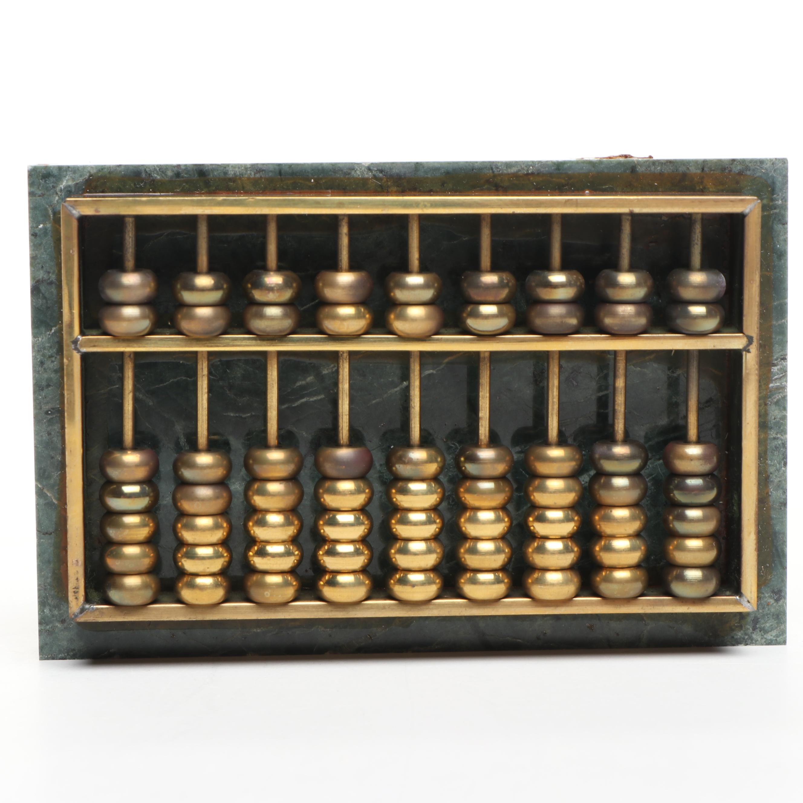Brass Plate Betel Nut Box & Abacuses on Green Marble Slabs, Sports Whistle