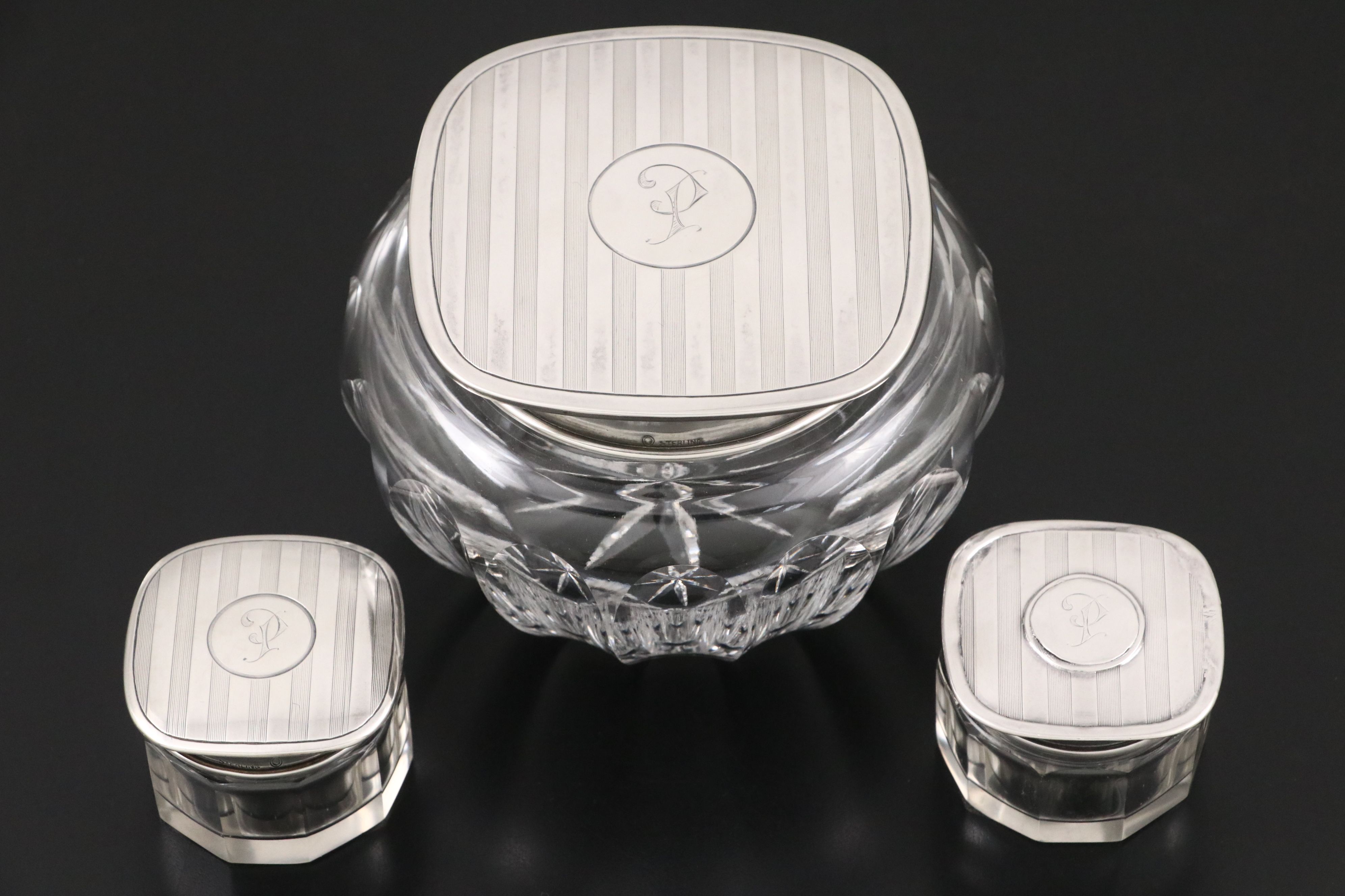 American Art Deco Sterling Silver and Glass Vanity Set