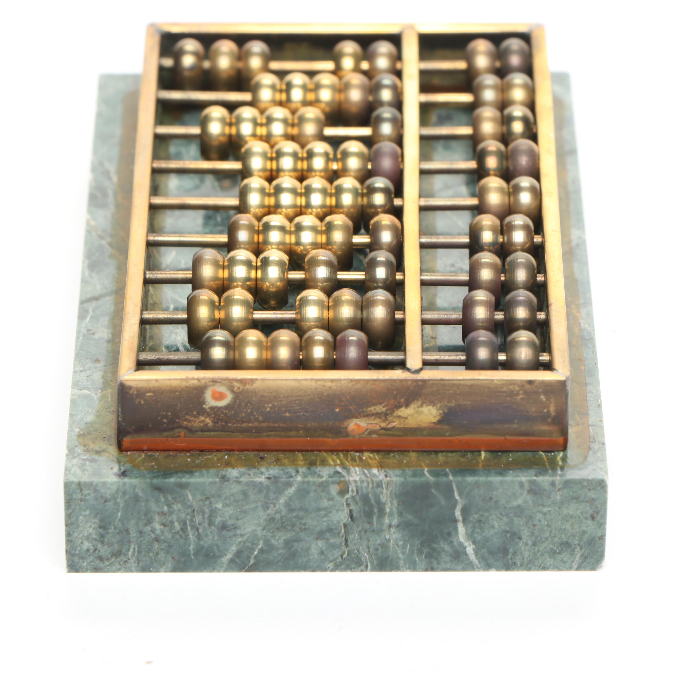 Brass Plate Betel Nut Box & Abacuses on Green Marble Slabs, Sports Whistle