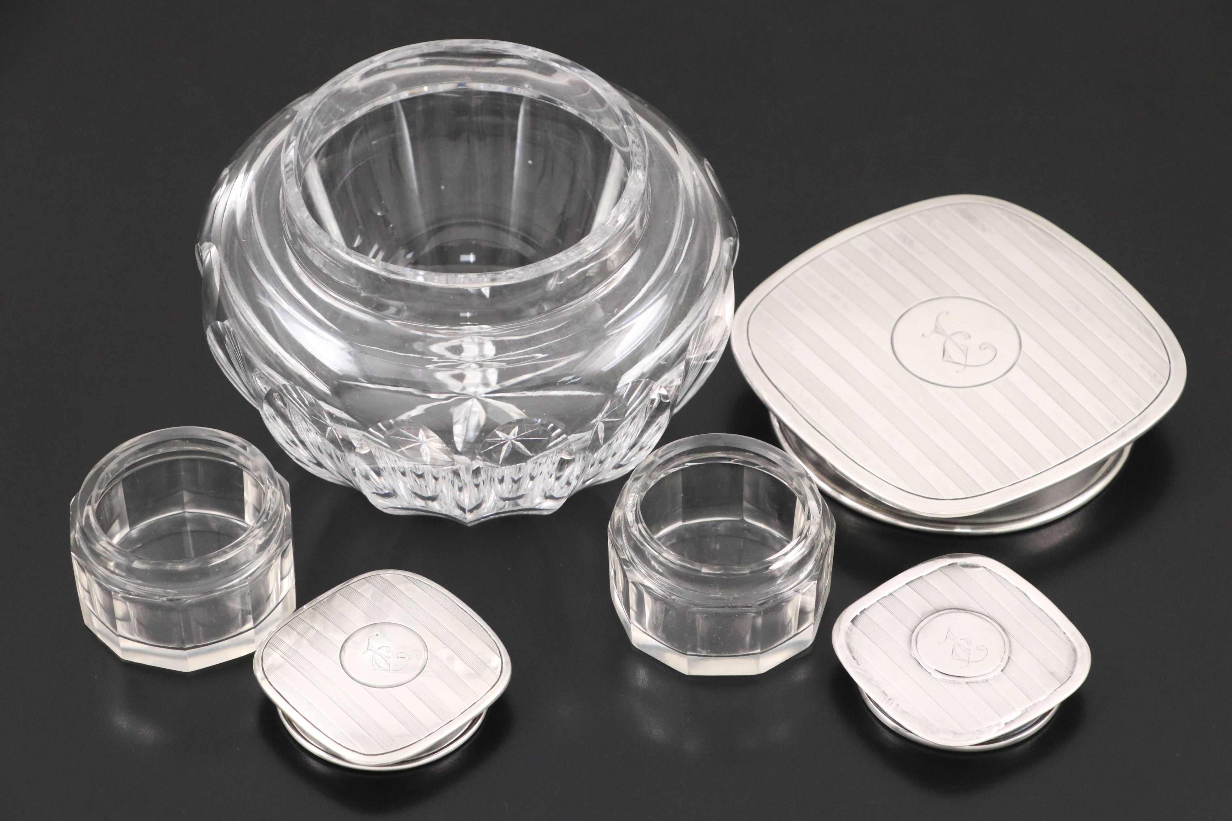 American Art Deco Sterling Silver and Glass Vanity Set