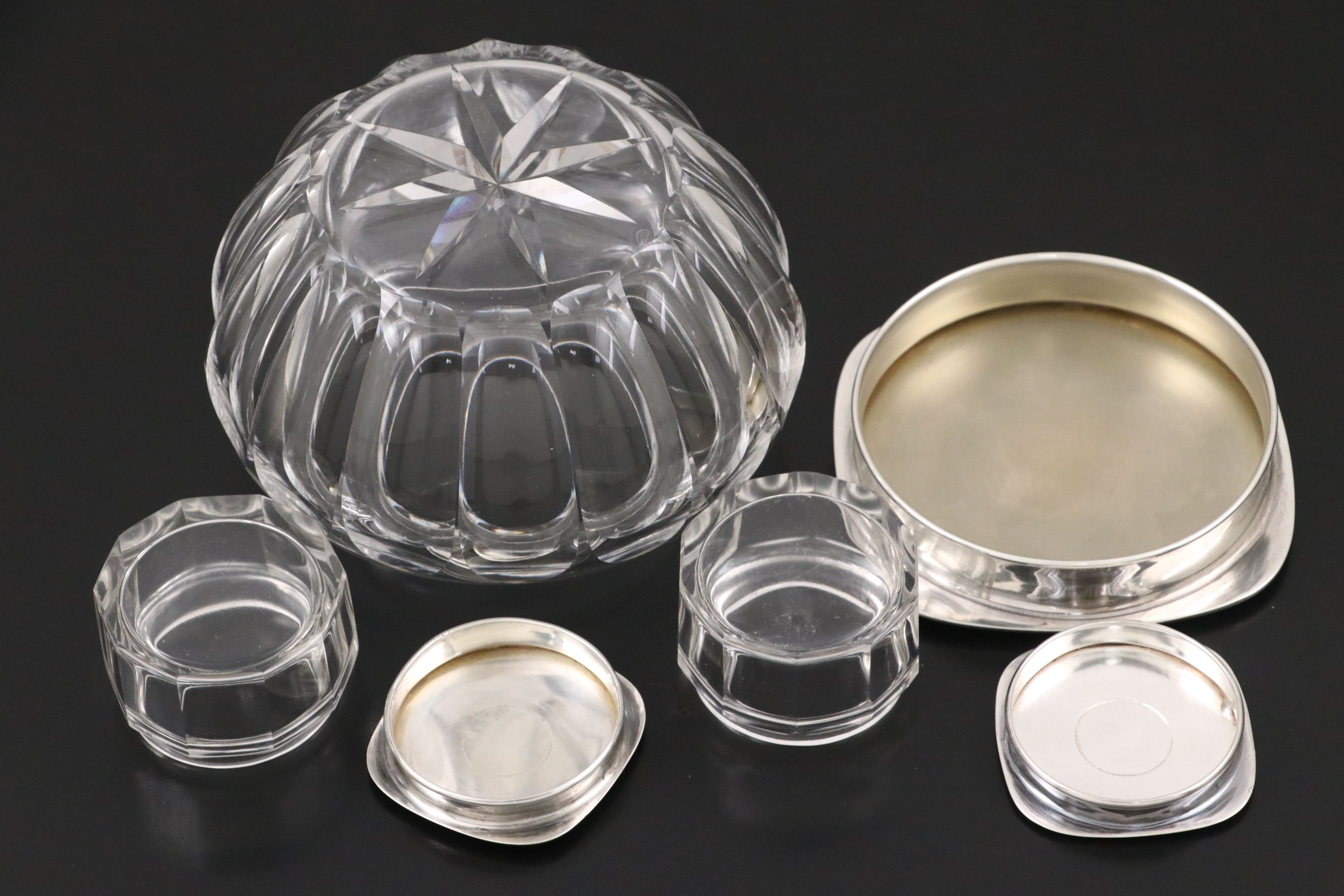 American Art Deco Sterling Silver and Glass Vanity Set