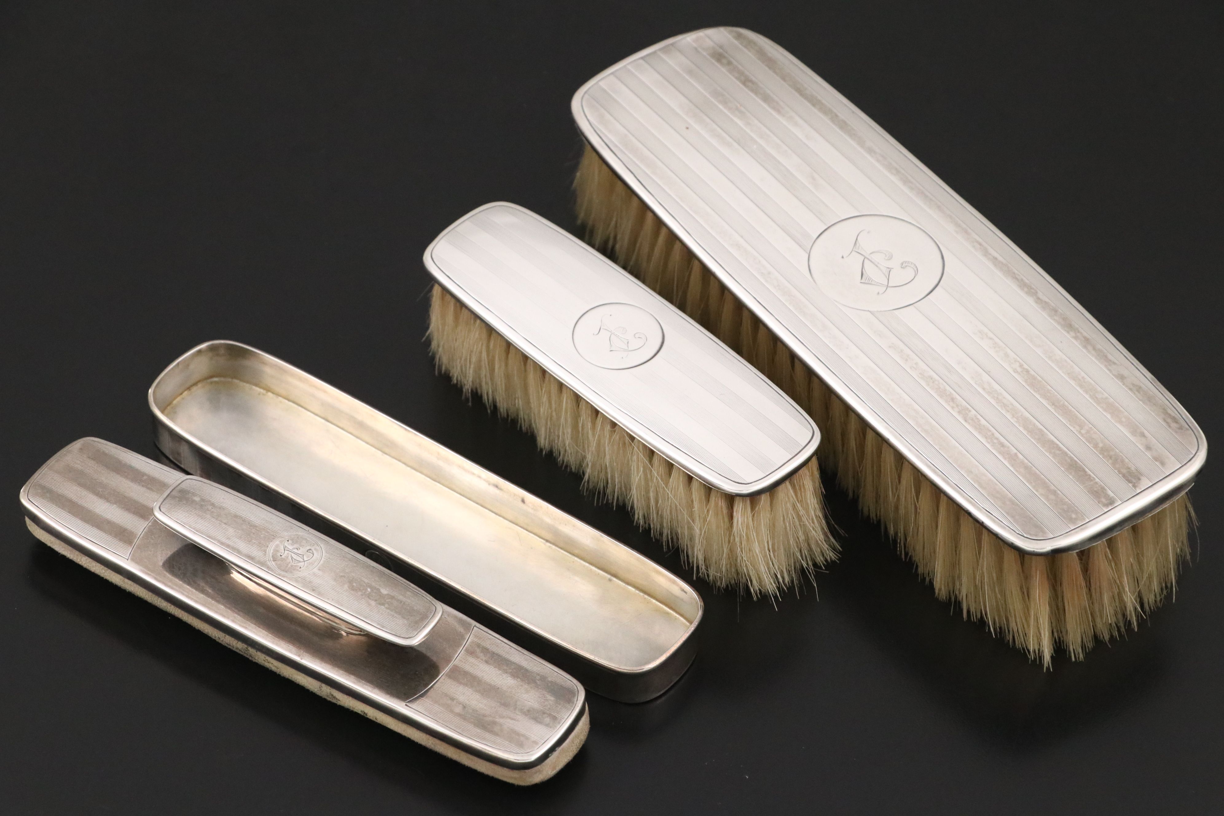 American Art Deco Sterling Silver and Glass Vanity Set