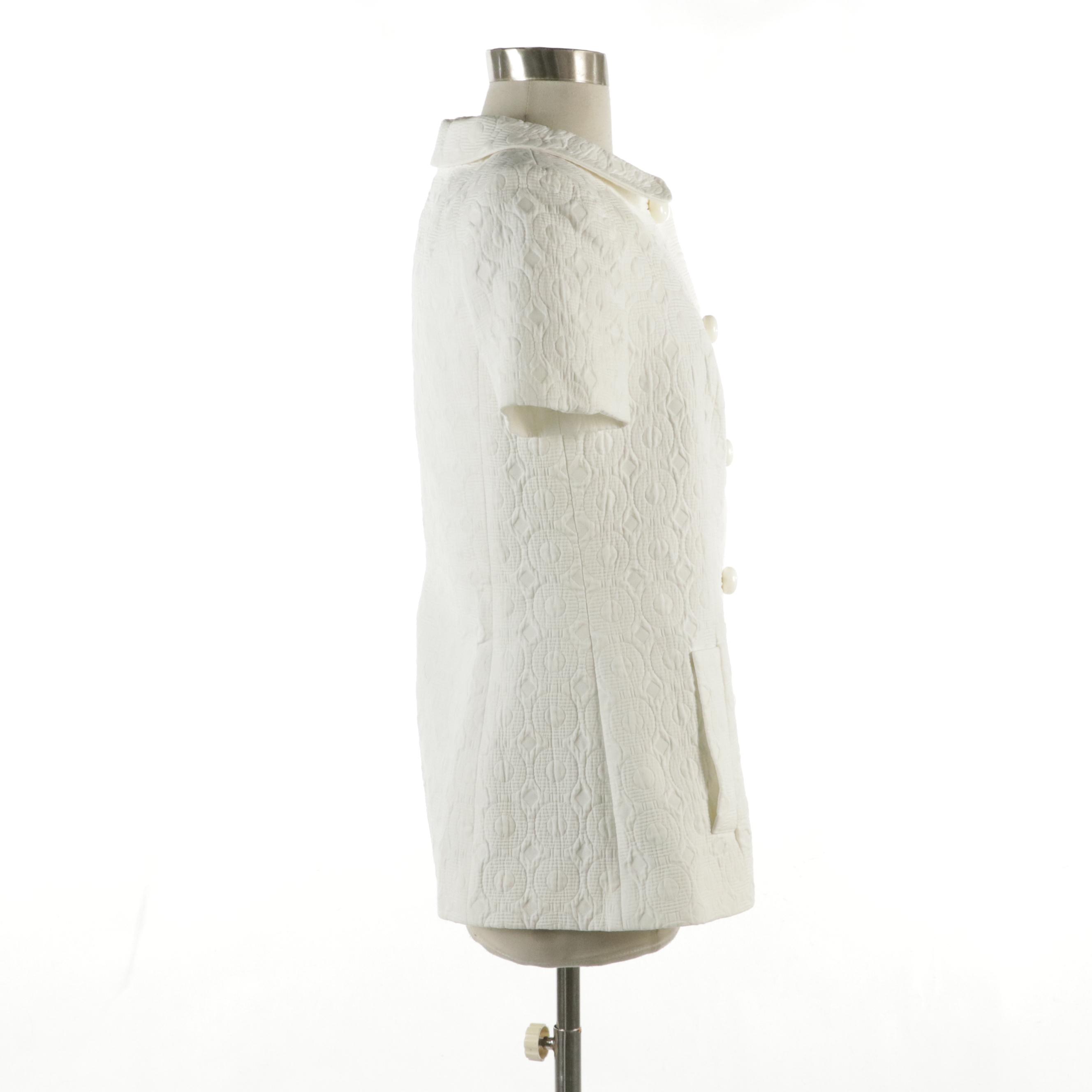 Milly of New York Short-Sleeve Blazer in White Textured Cotton