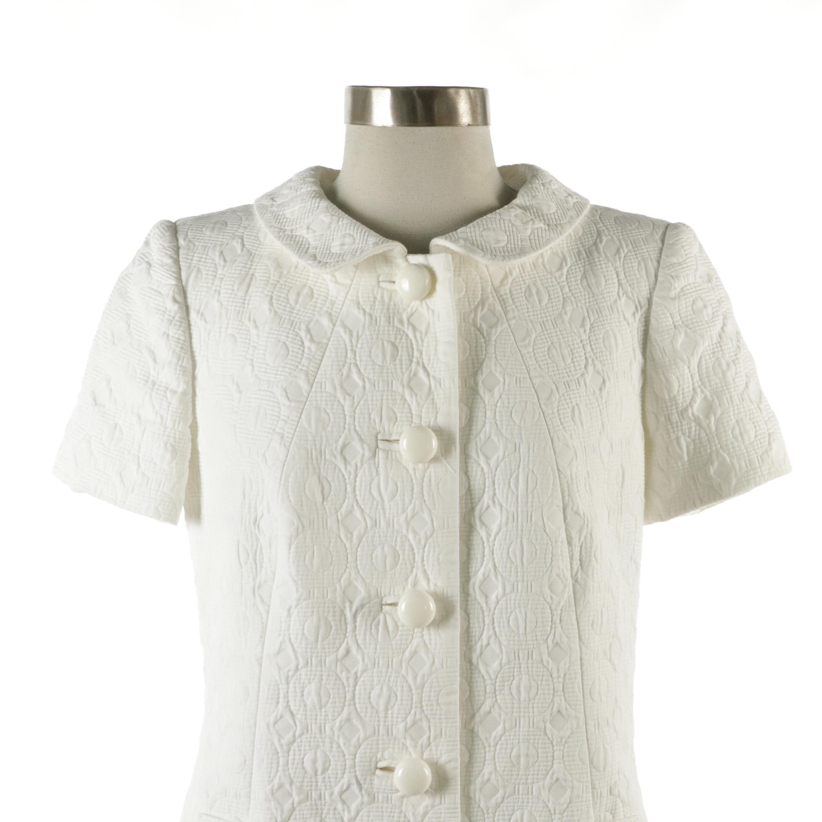 Milly of New York Short-Sleeve Blazer in White Textured Cotton