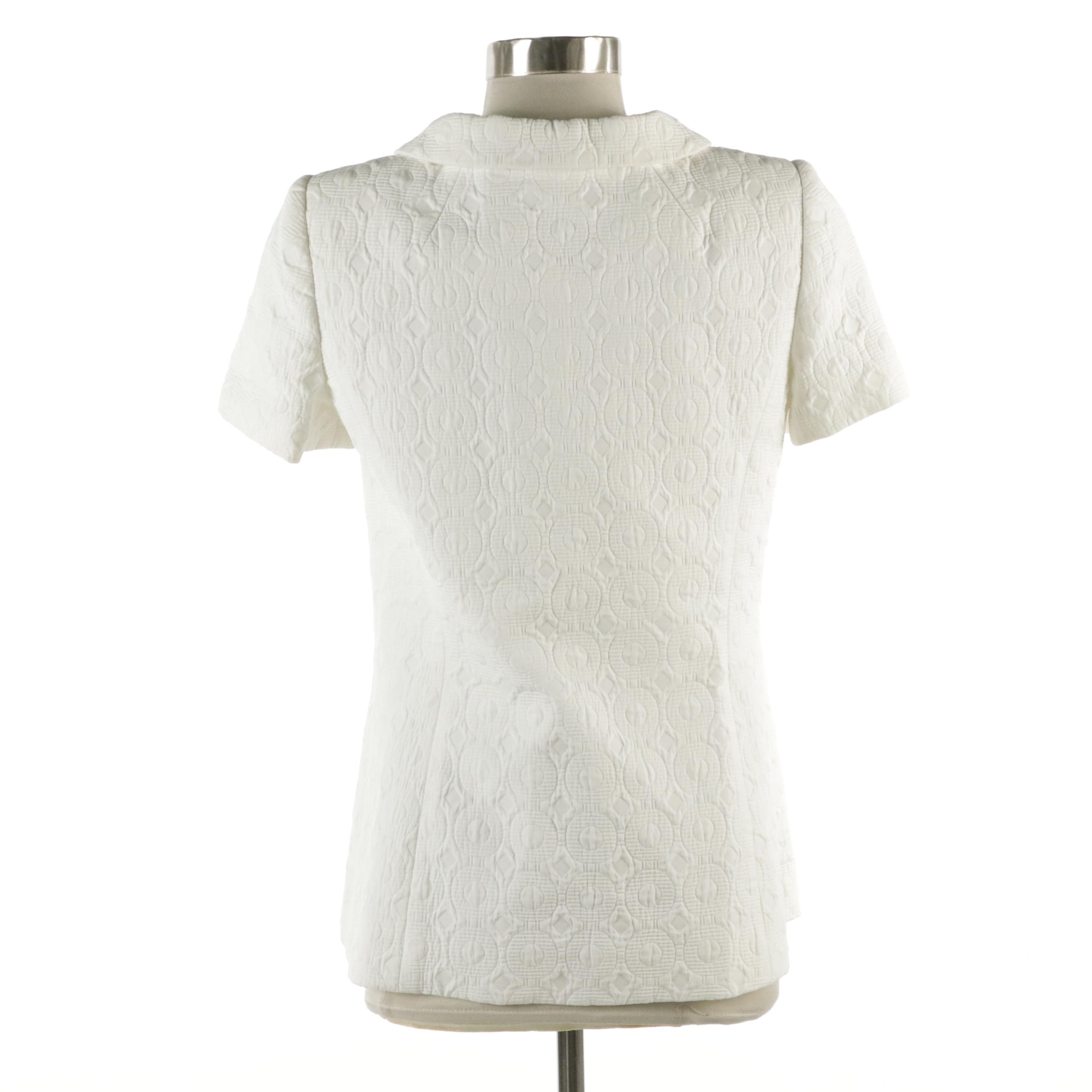 Milly of New York Short-Sleeve Blazer in White Textured Cotton