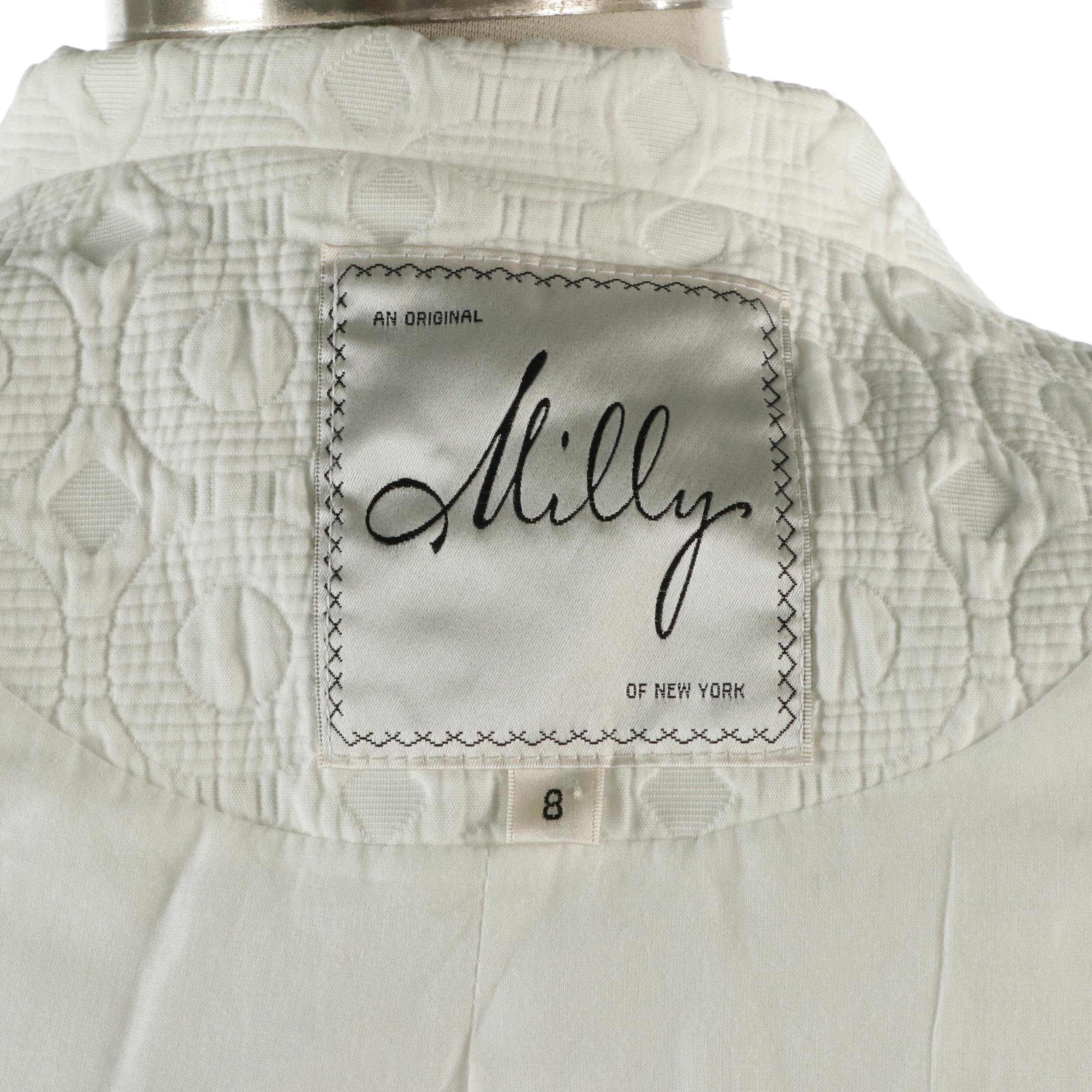 Milly of New York Short-Sleeve Blazer in White Textured Cotton