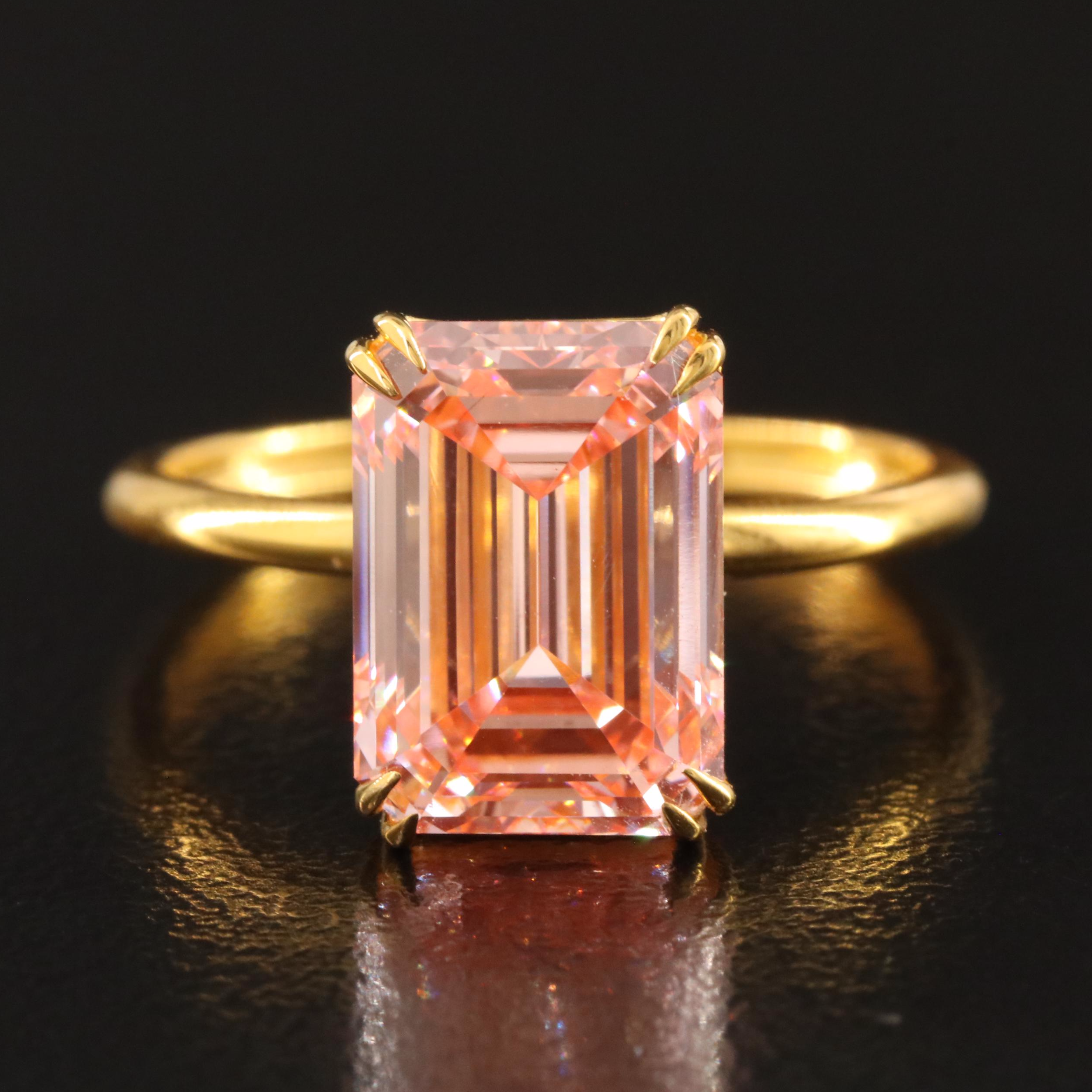 18K 4.10 CT Lab Grown Fancy Pink Diamond Solitaire Ring with IGI Report