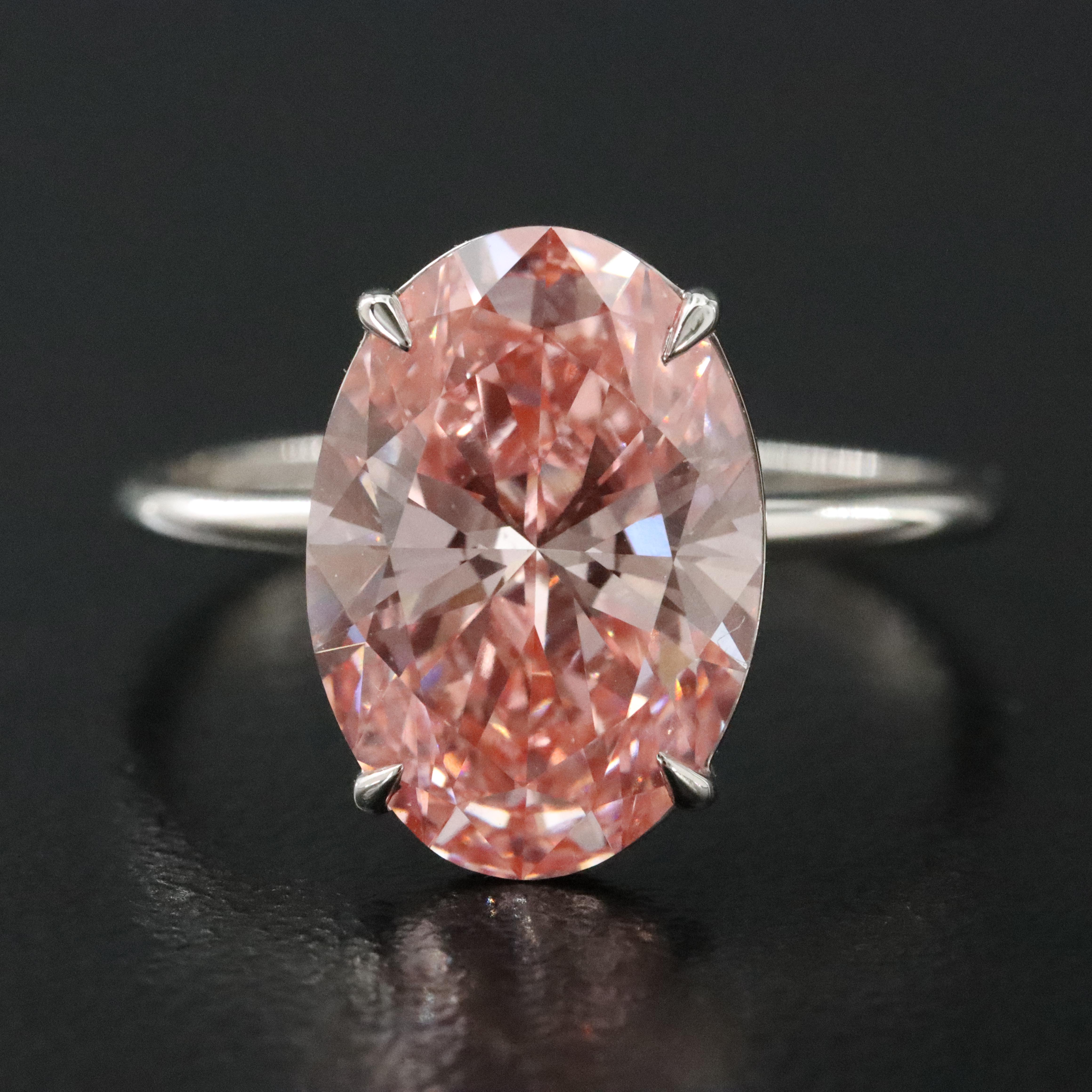 Platinum 4.07 CT Lab Grown Fancy Pink Diamond Solitaire Ring with IGI Report