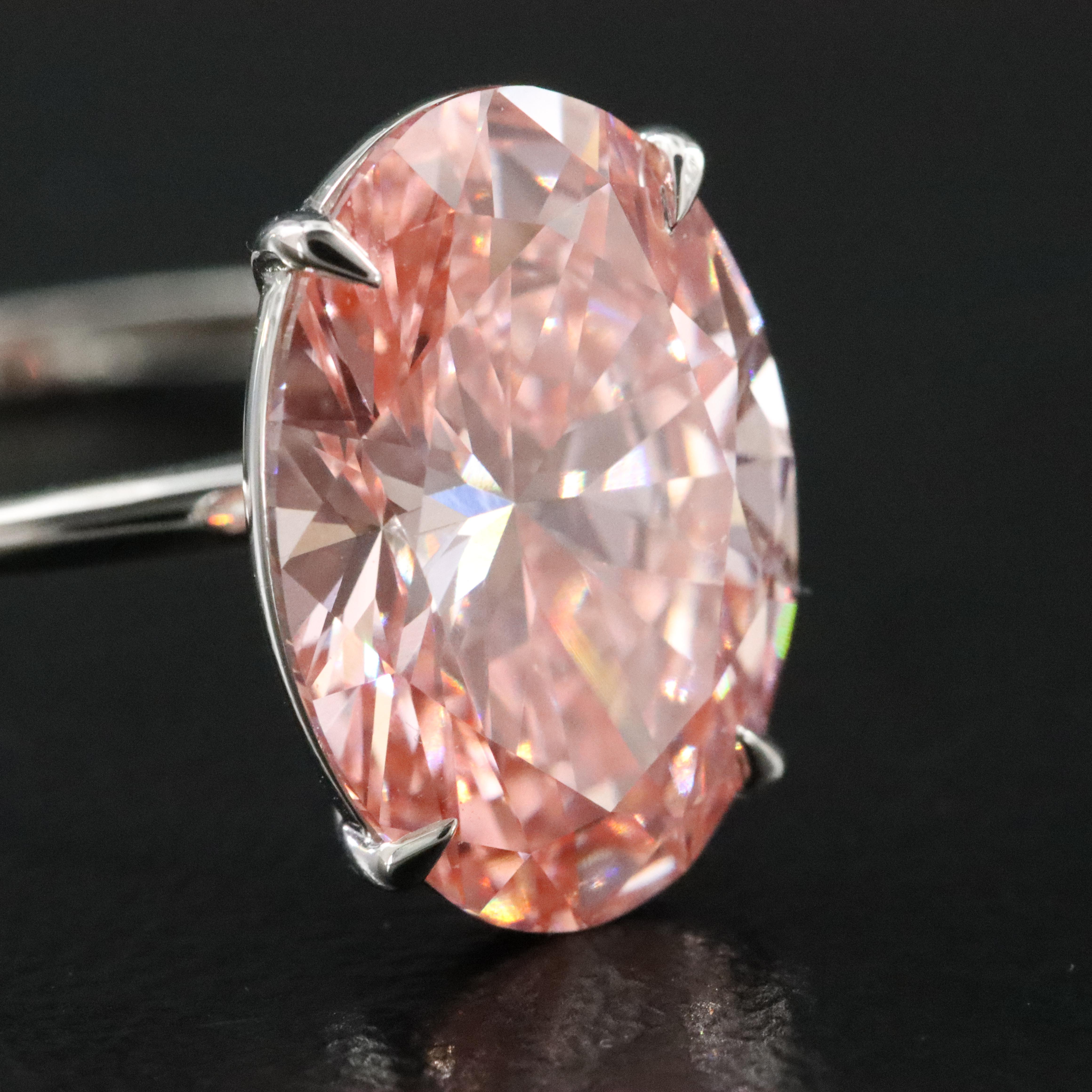 Platinum 4.07 CT Lab Grown Fancy Pink Diamond Solitaire Ring with IGI Report