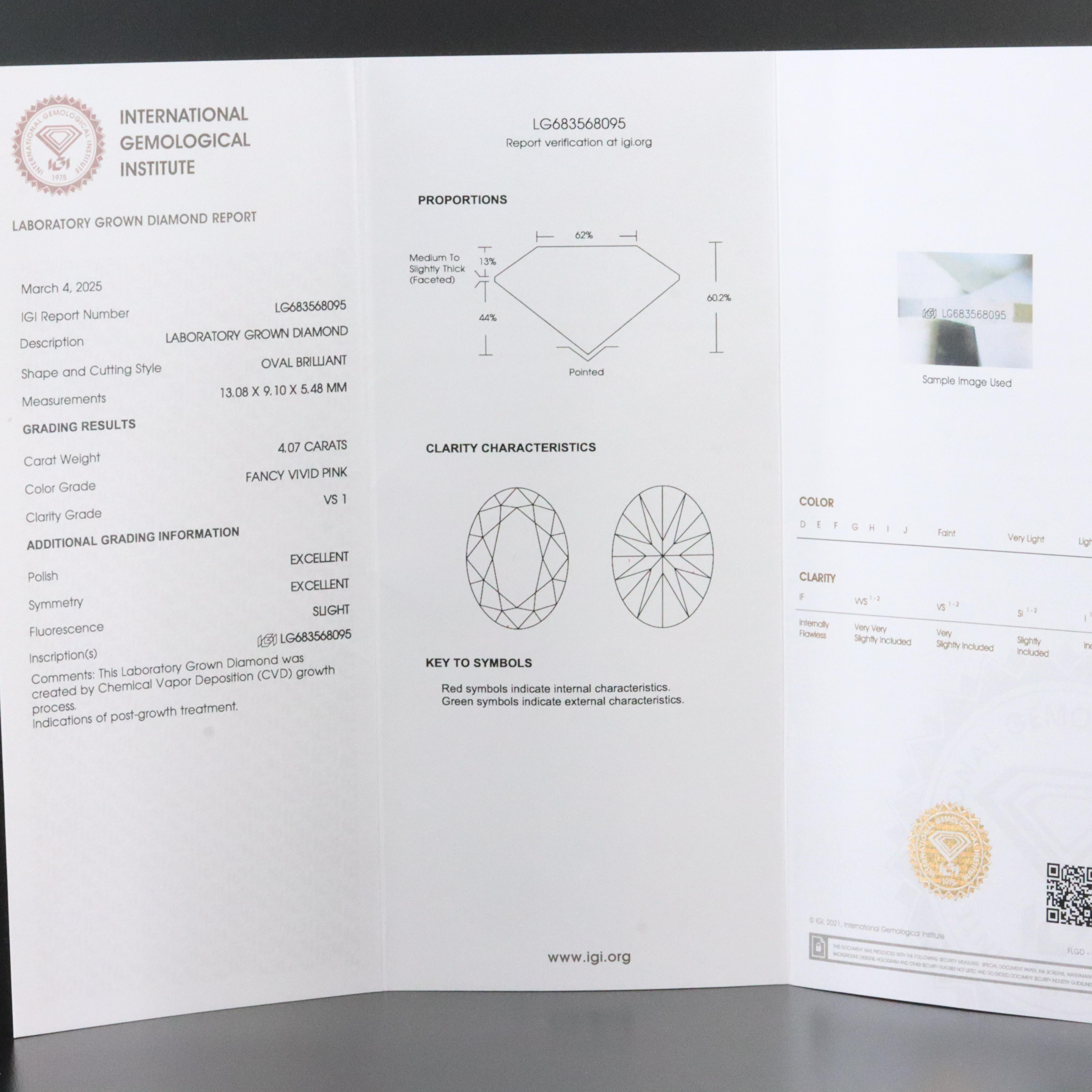 Platinum 4.07 CT Lab Grown Fancy Pink Diamond Solitaire Ring with IGI Report