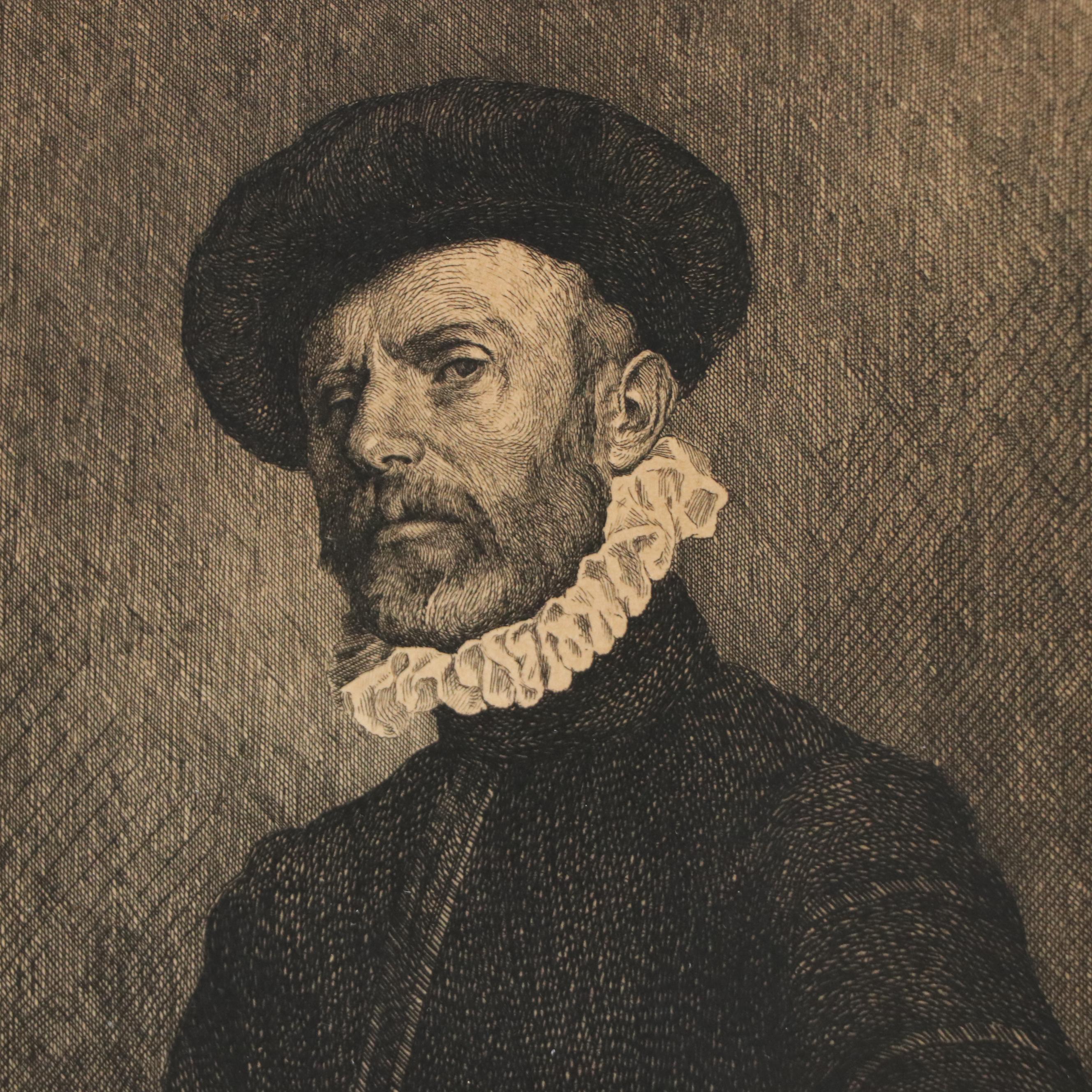 Etching After Giovanni Battista Moroni "Portrait of a Man Holding a Letter"
