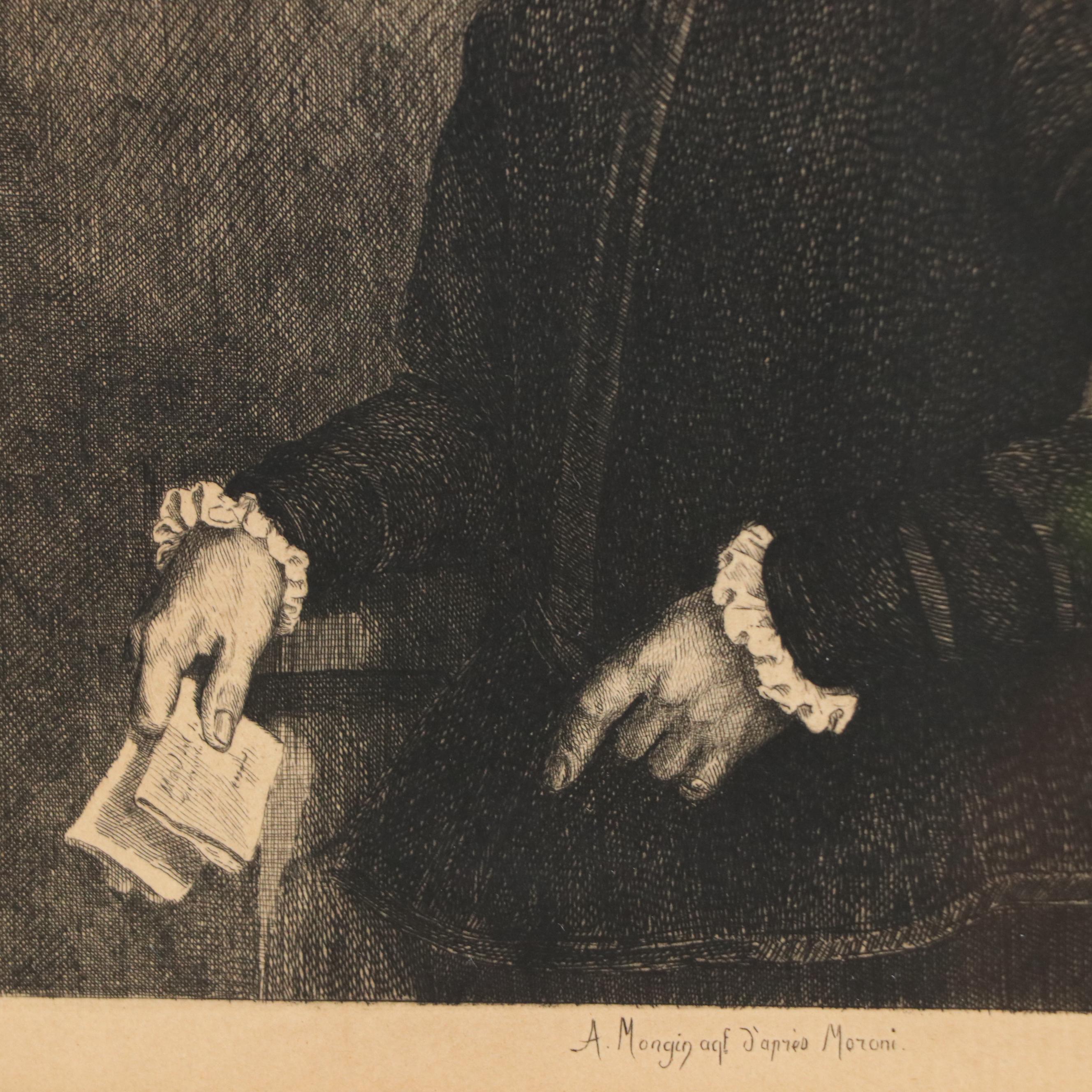 Etching After Giovanni Battista Moroni "Portrait of a Man Holding a Letter"