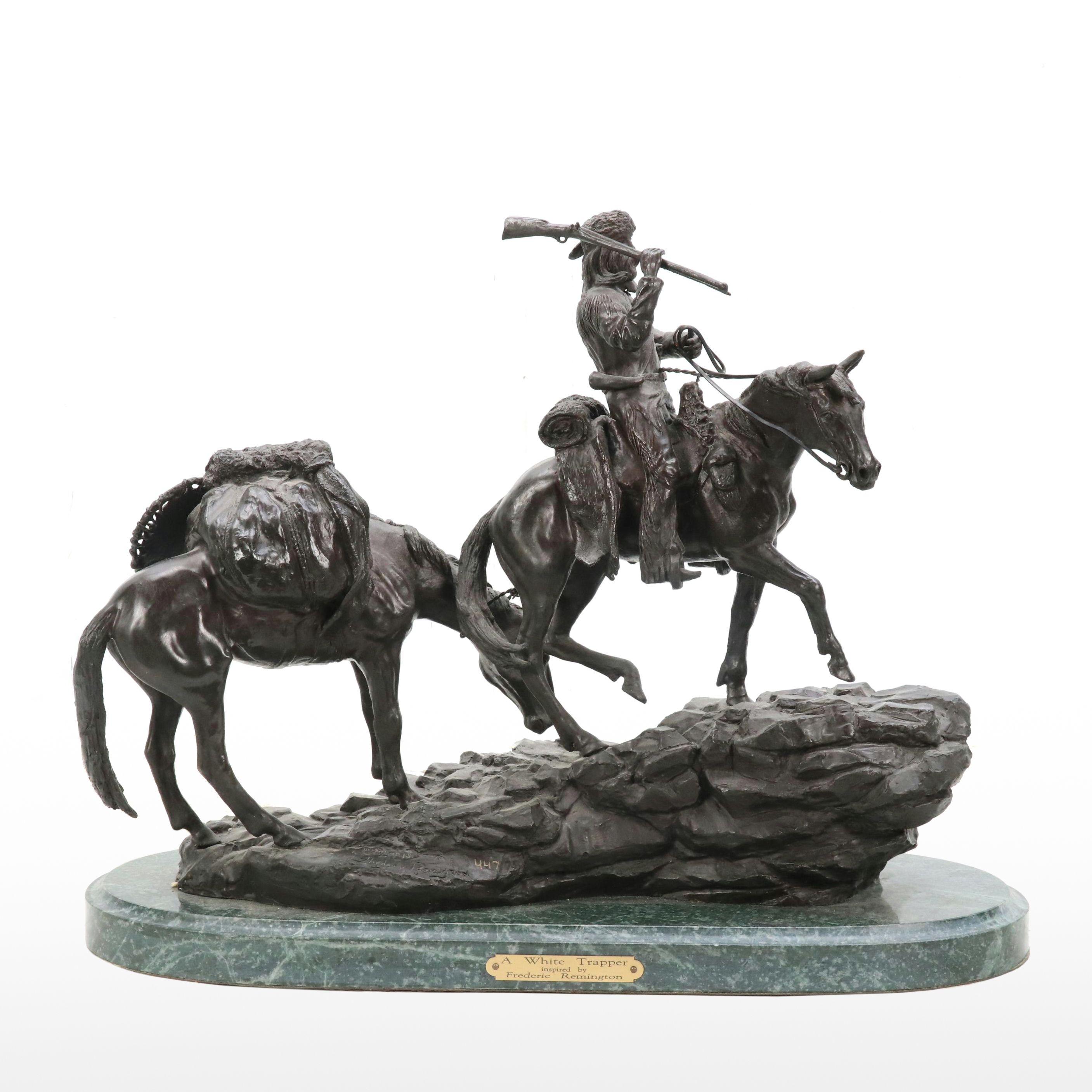 After Frederic Remington Patinated Bronze Sculpture "Hunter Trail"