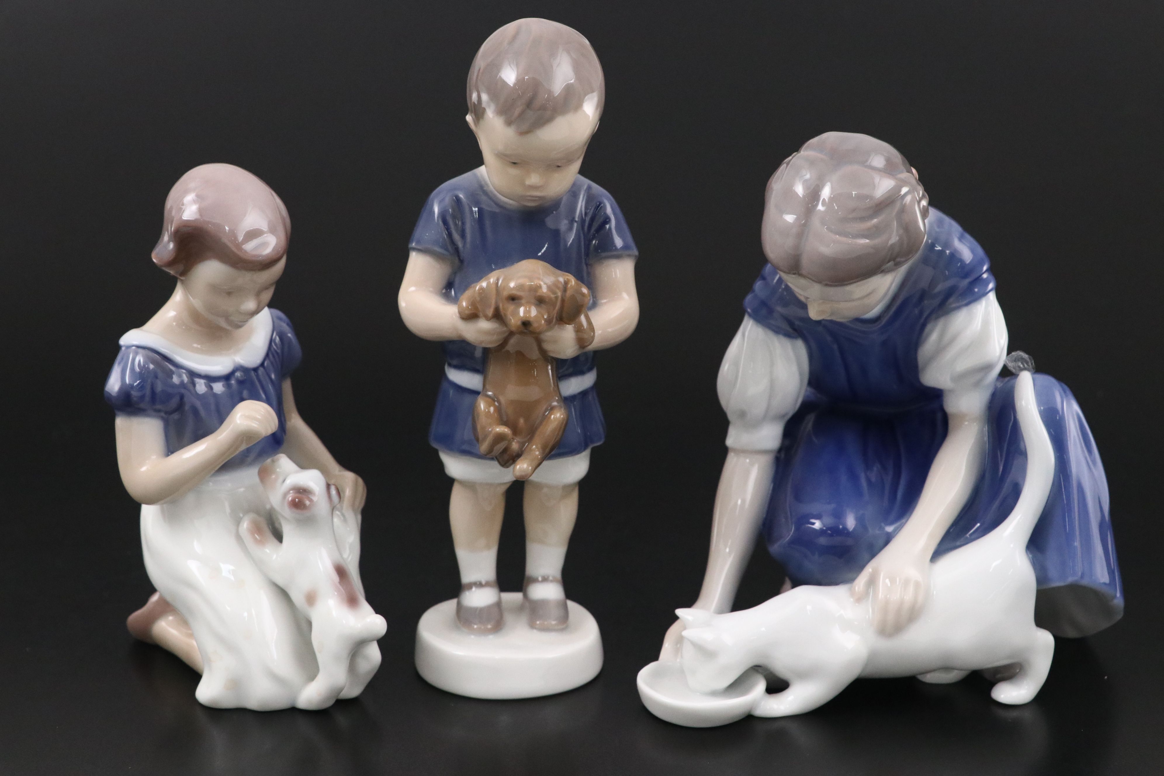Bing & Grøndahl Porcelain Figurines of Children and Their Pets
